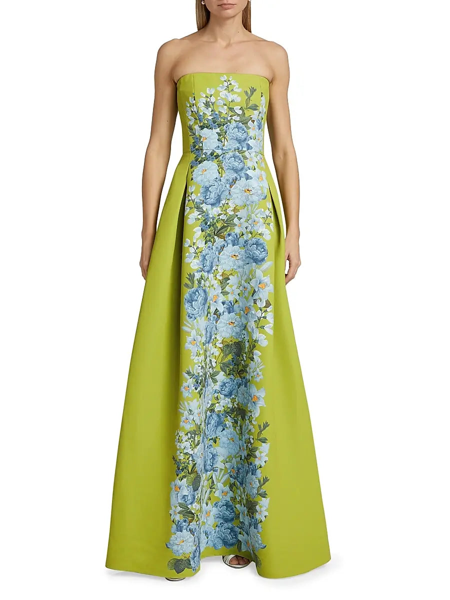 Larisa Floral Strapless Gown - Peridot Cascade