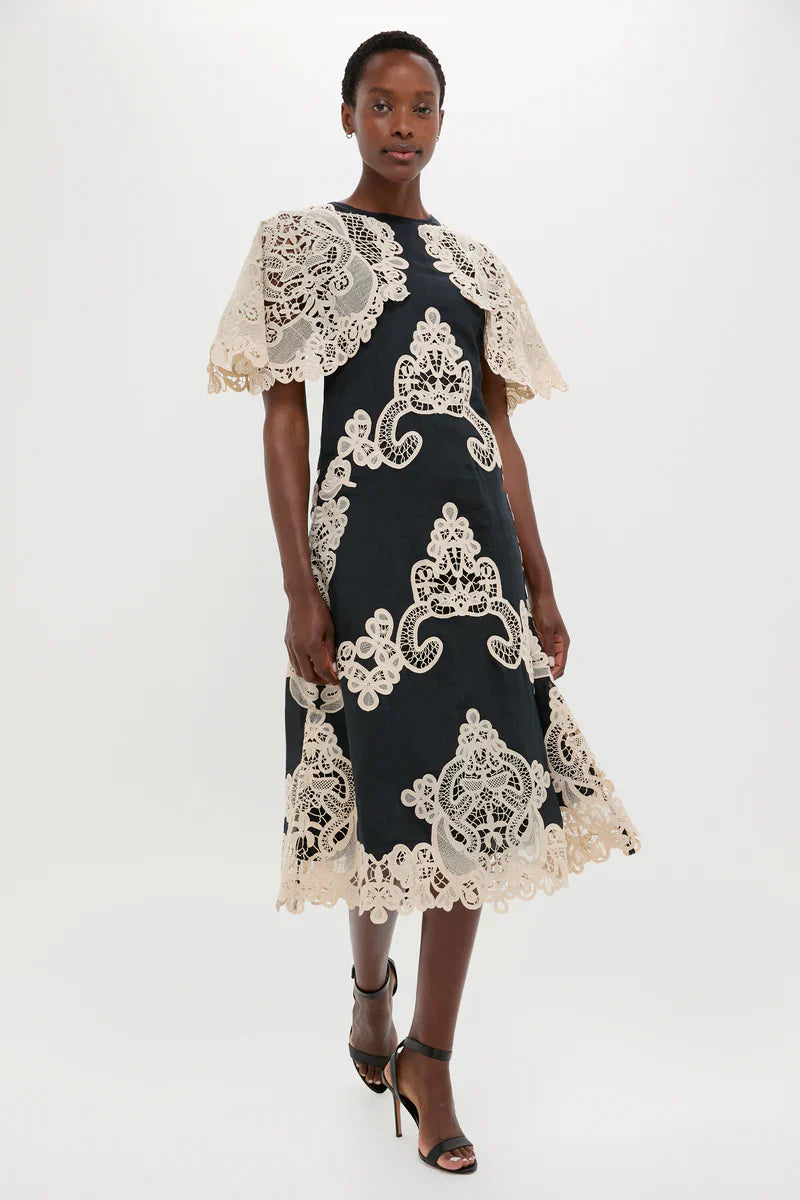 Black Medina Lace Midi Dress