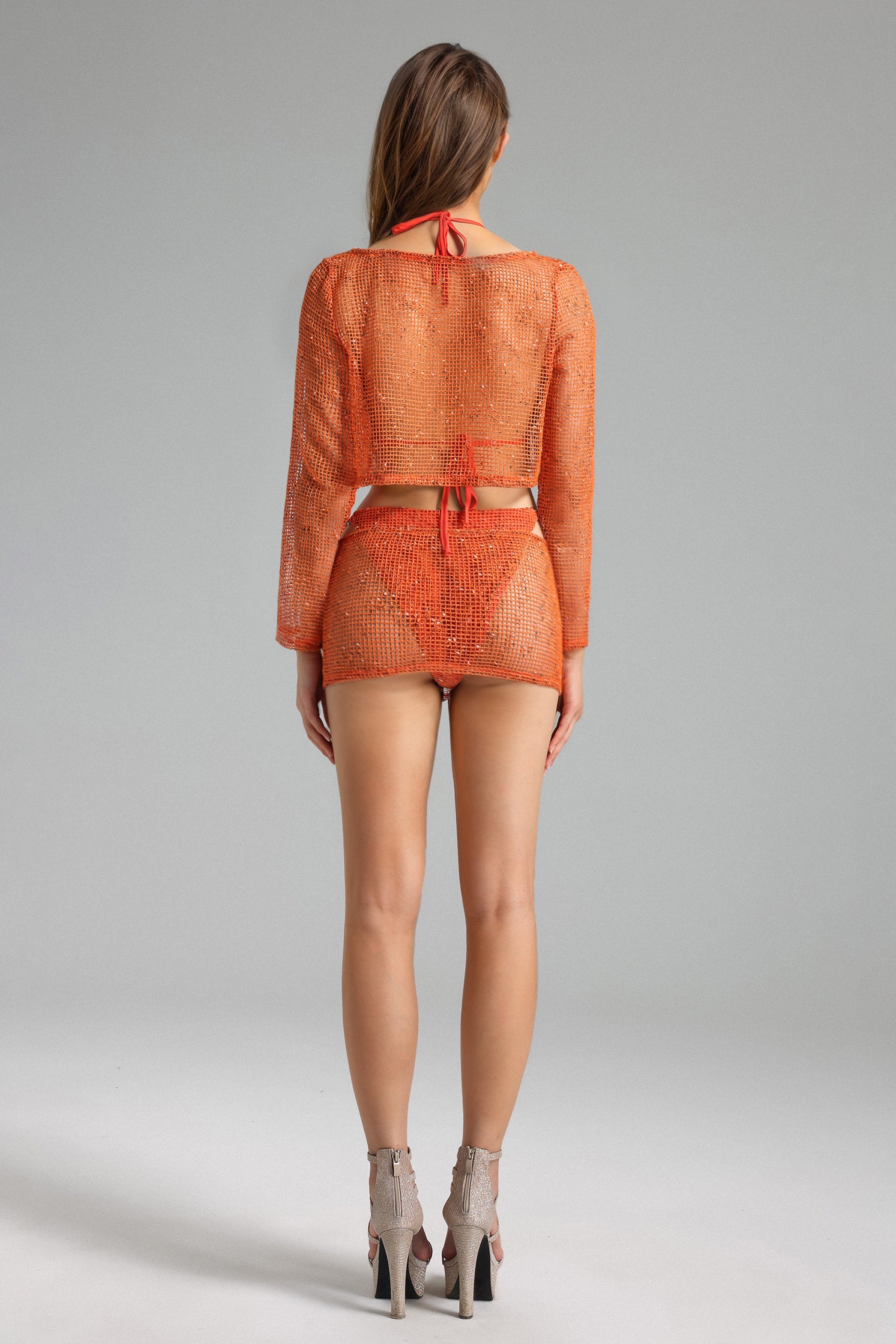 Rocelle Knit Bikini Four Pieces Set - Orange	
