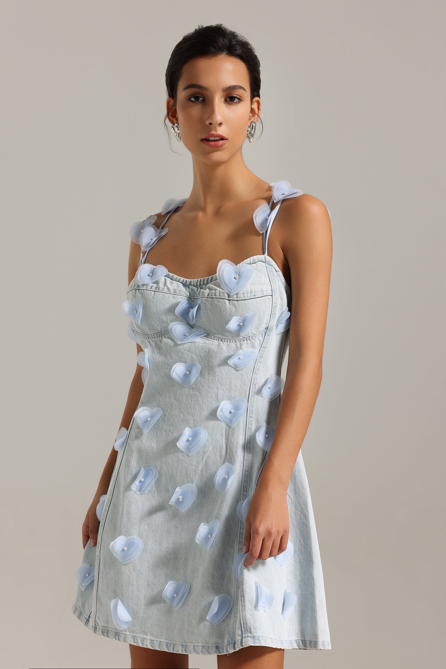 Olivia Flowers Halter Denim Mini Dress