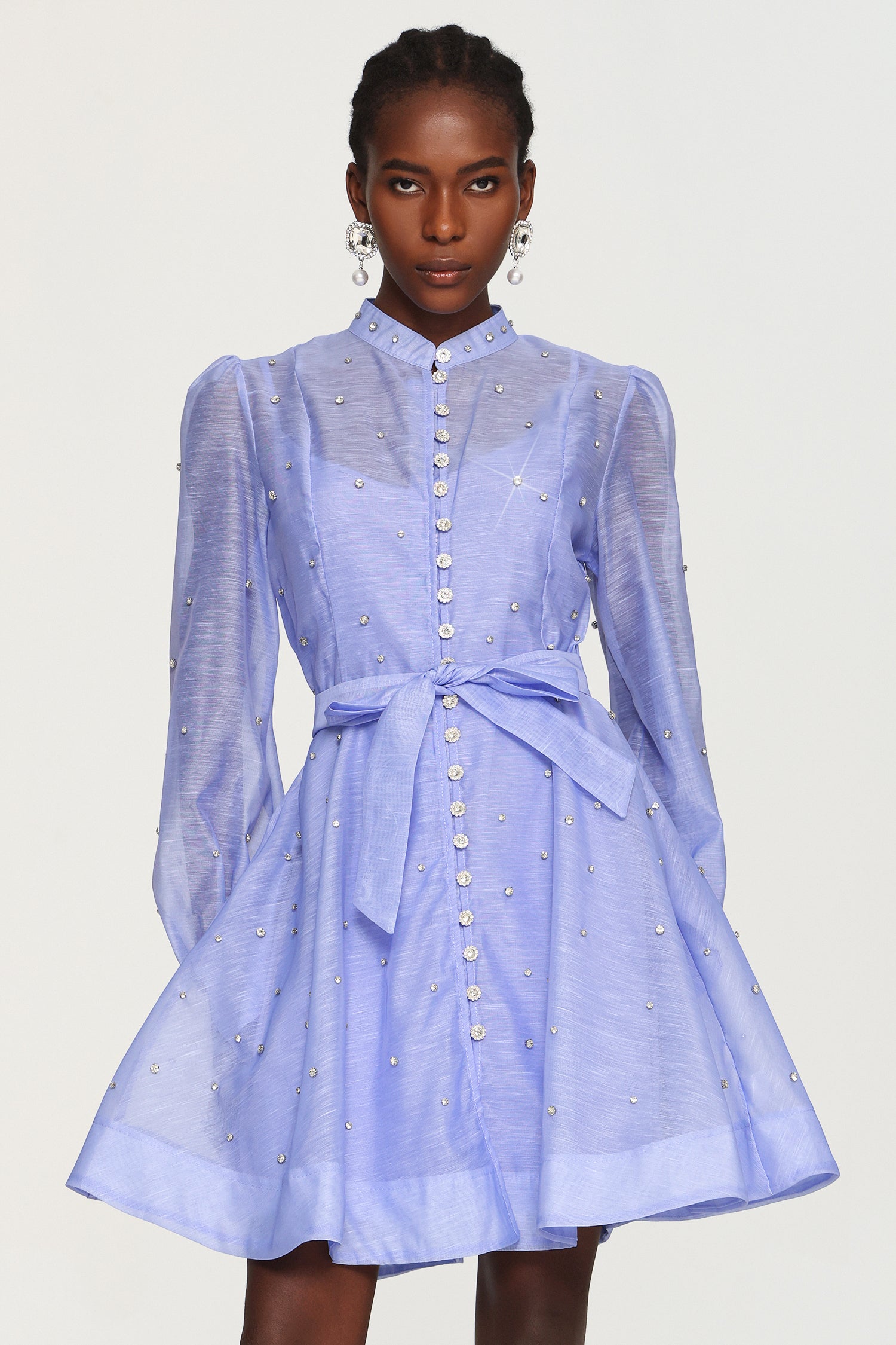 Farrah Long Sleeves Diamond Button Shirt Mini Dress