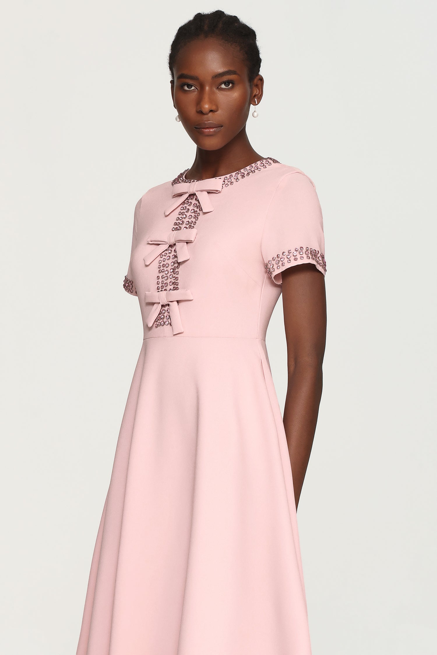 Xerca Short Sleeve Diamond Bow Maxi Dress