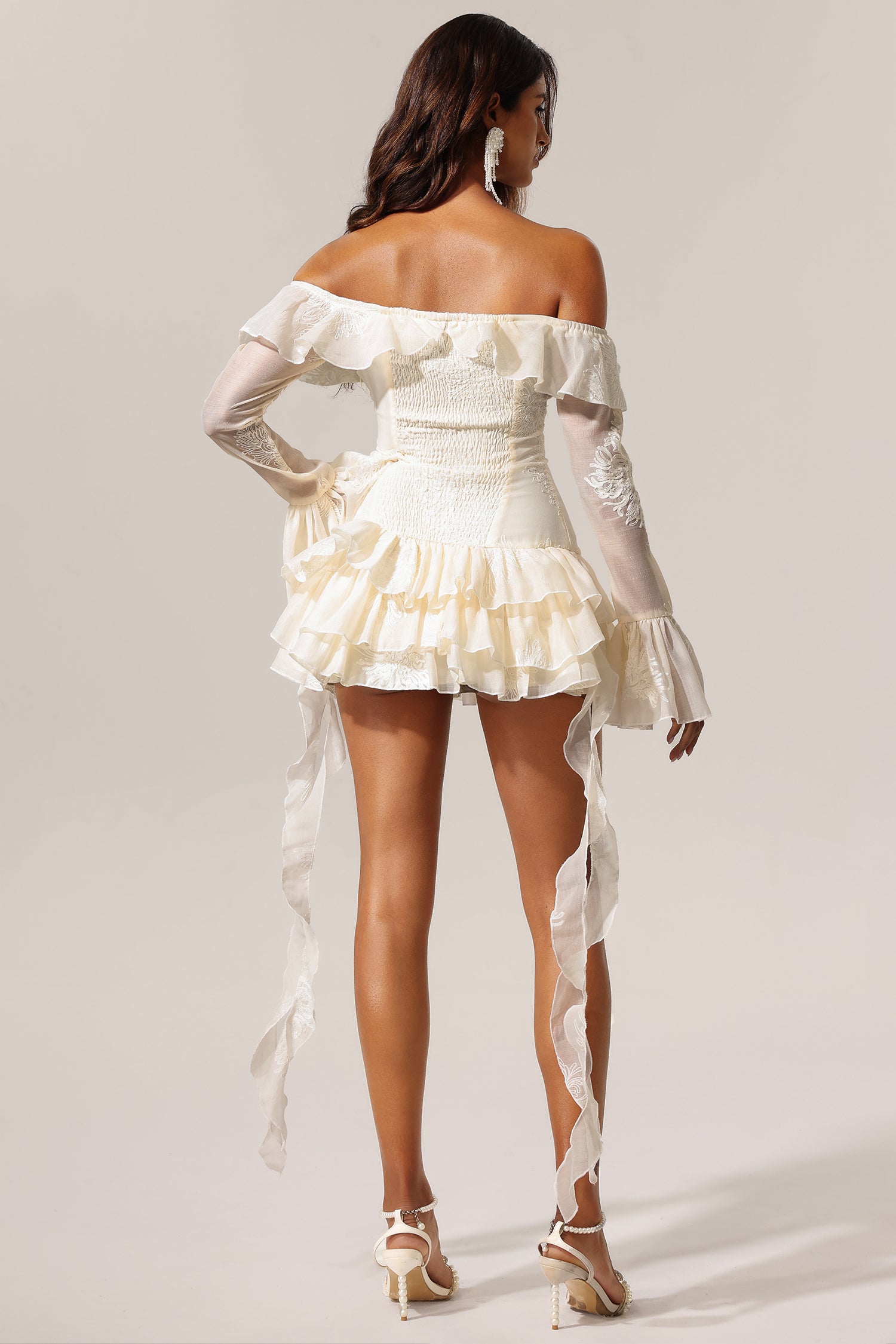 Flouncing Off Wenie Off-the-Shoulder Long Sleeve Flounce Mini Dress – Vene