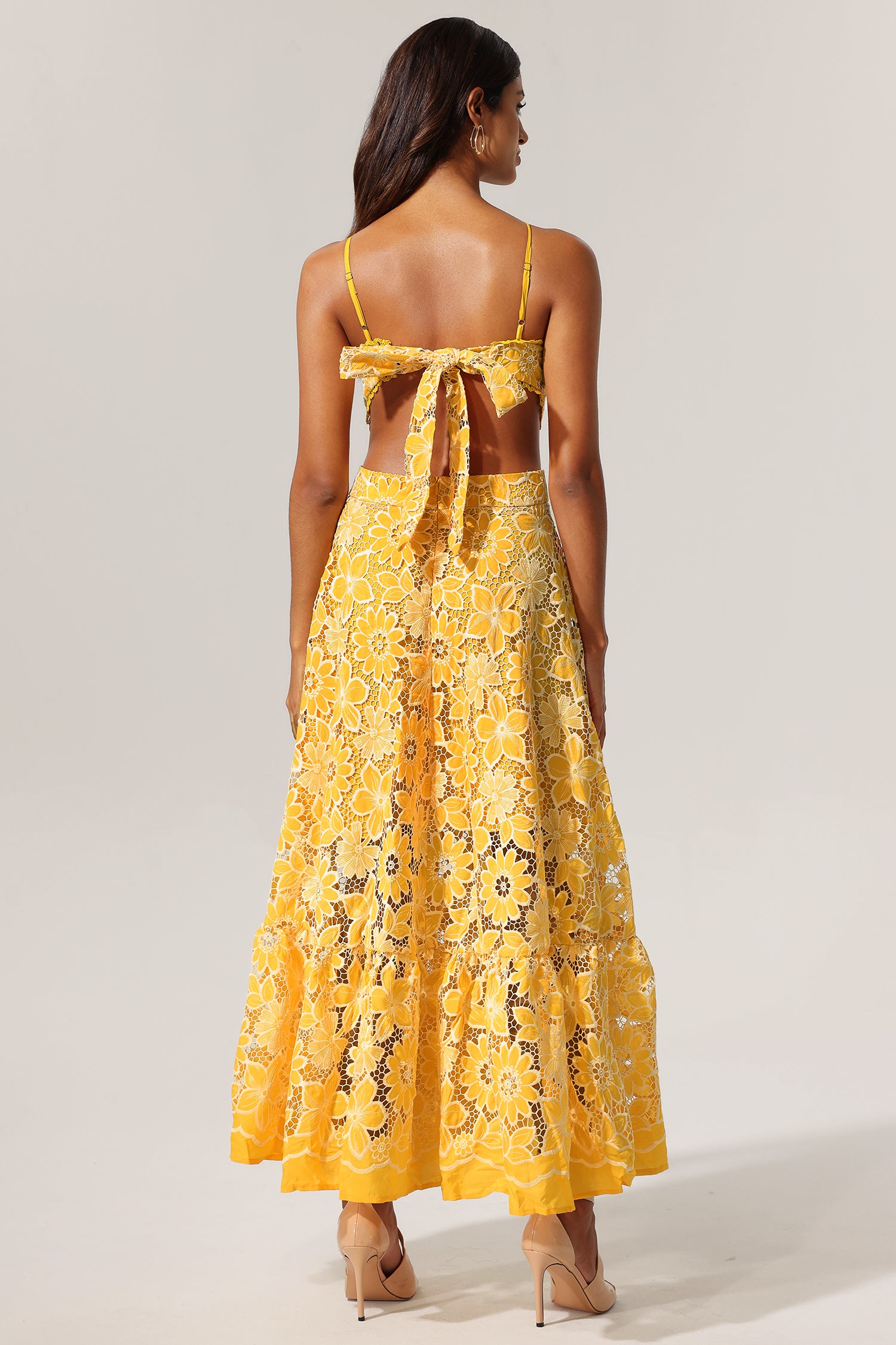 Zaysha Floral Lase Cut Out Midi Dress