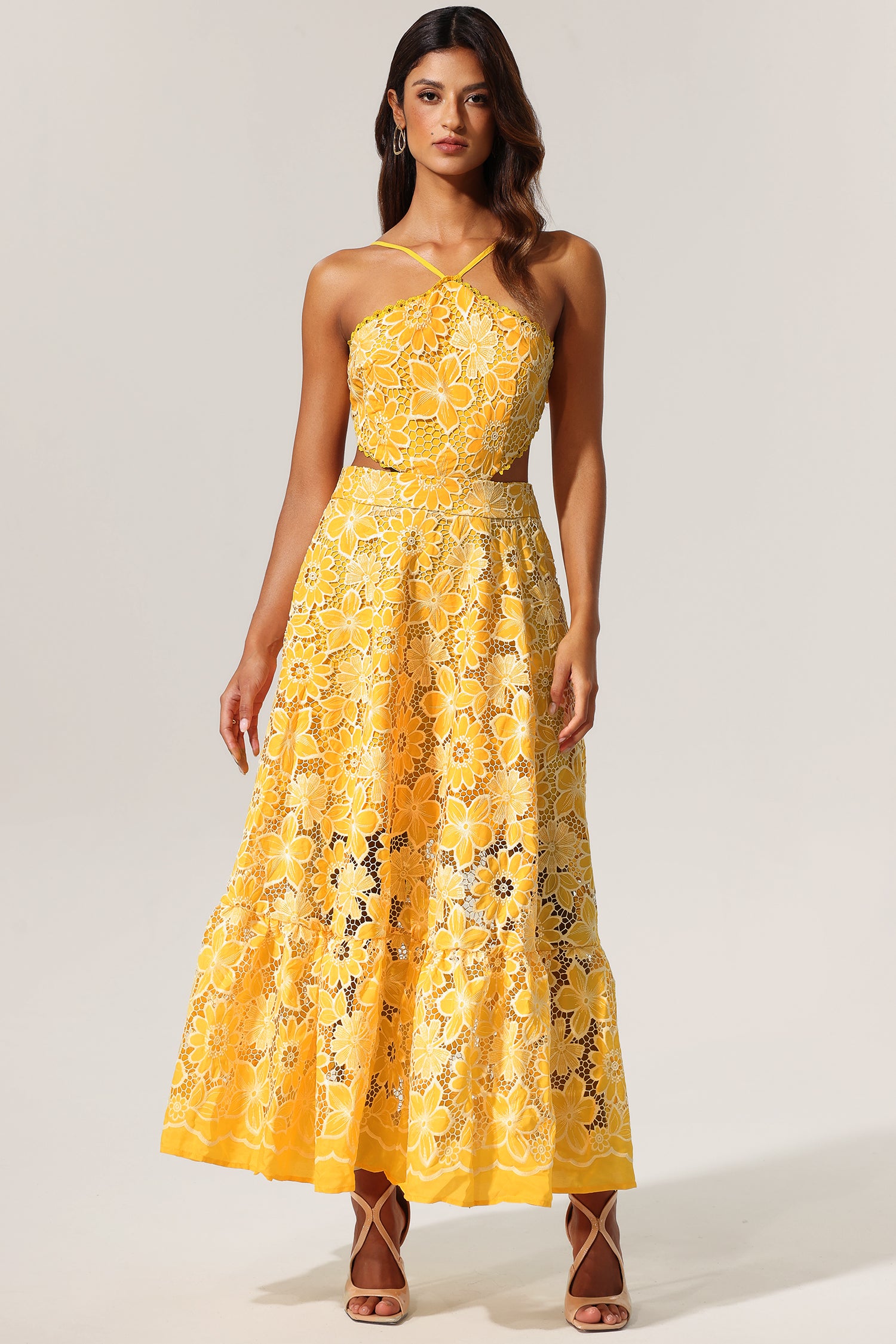 Zaysha Floral Lase Cut Out Midi Dress