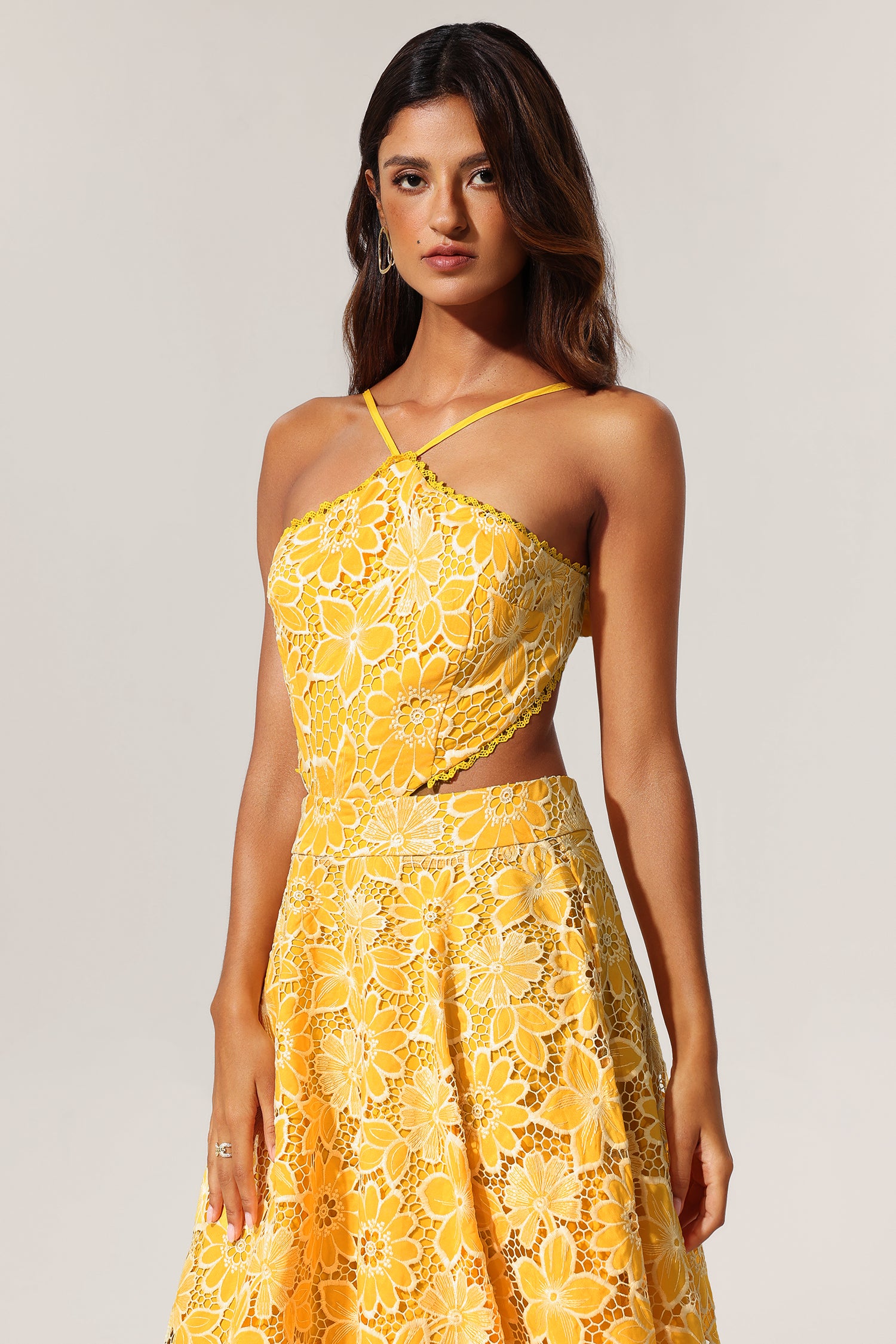 Zaysha Floral Lase Cut Out Midi Dress