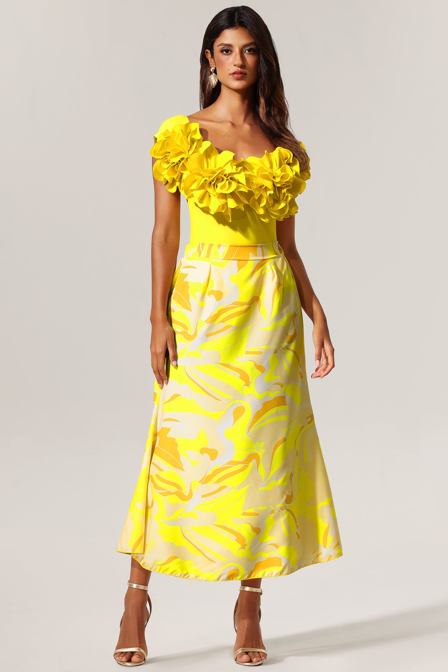 Veva Off-the-Shoulder Flowers Maxi Two-Piece Set	