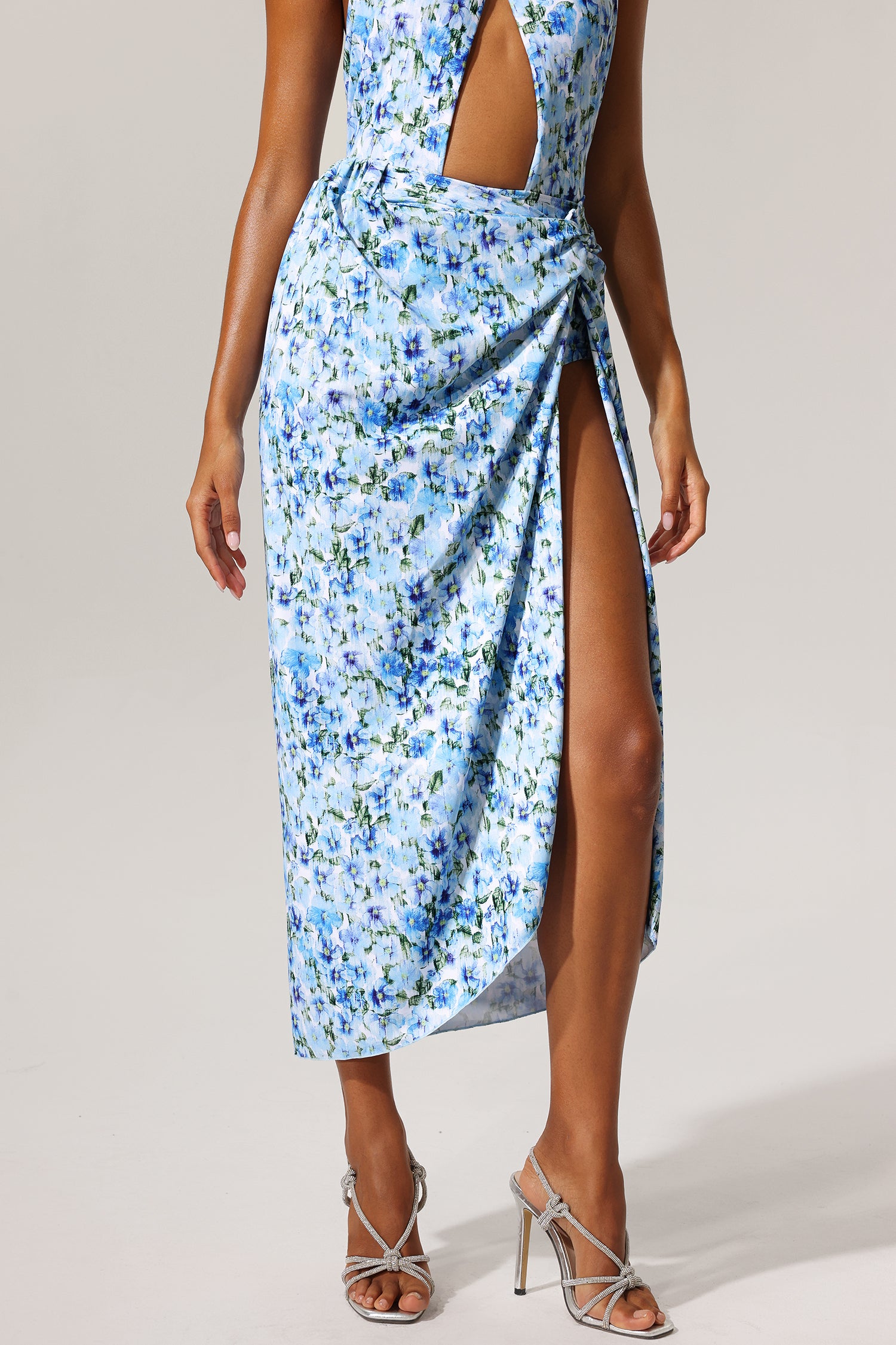 Tulip Floral Printed High Slit Swimwear And Skirt Two-Piece Set	