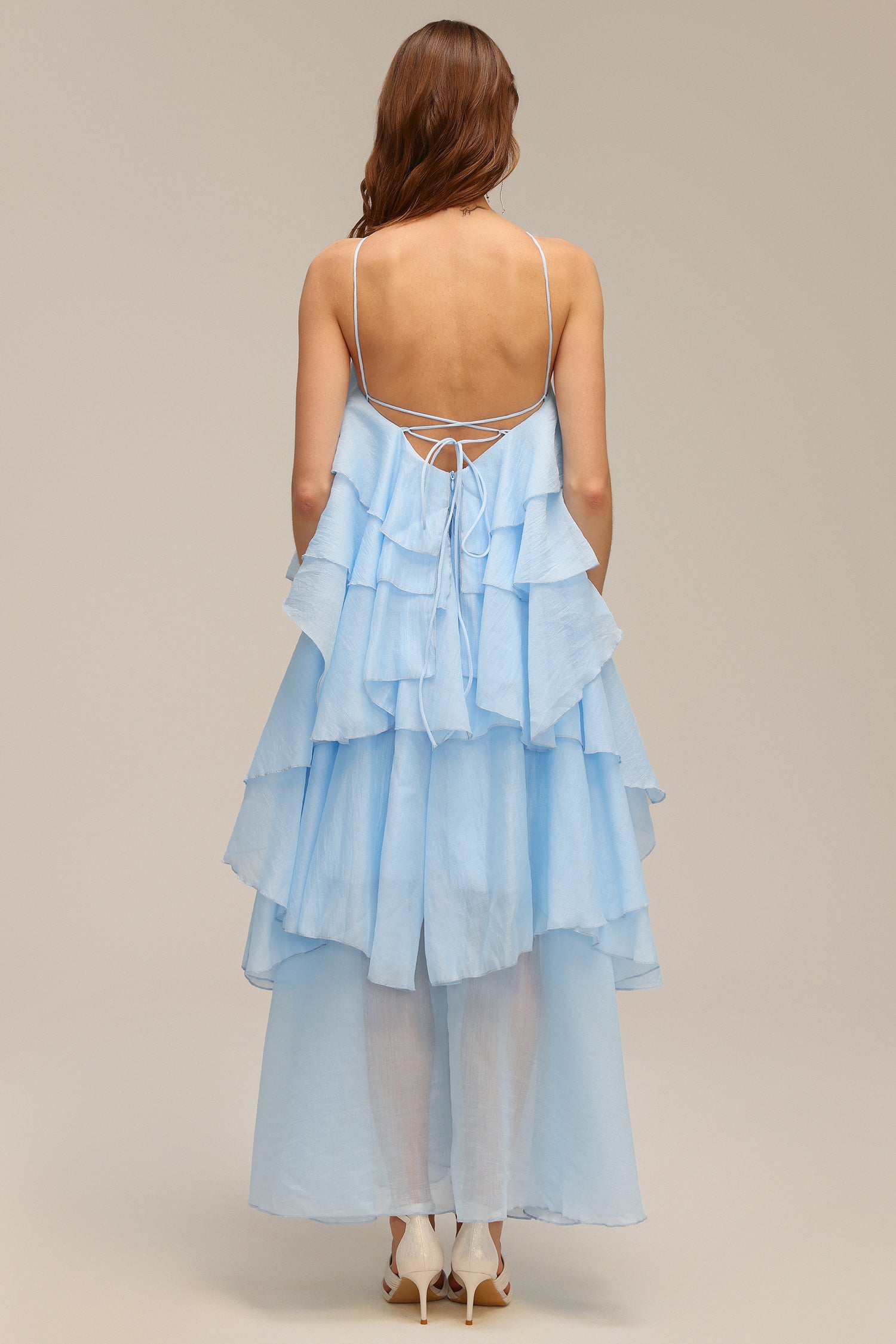 Shirley Sleeveless Flower Folds Maxi Dress