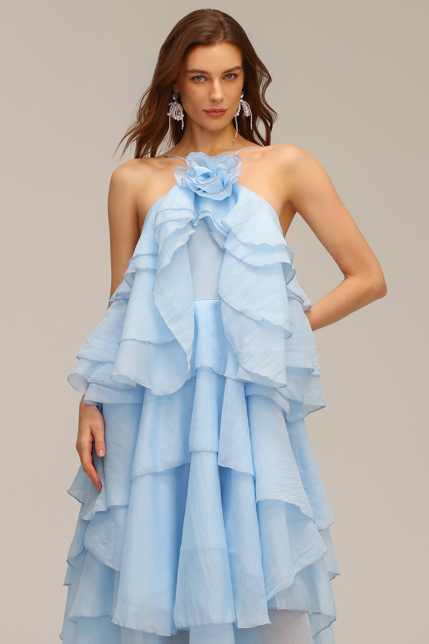 Shirley Sleeveless Flower Folds Maxi Dress