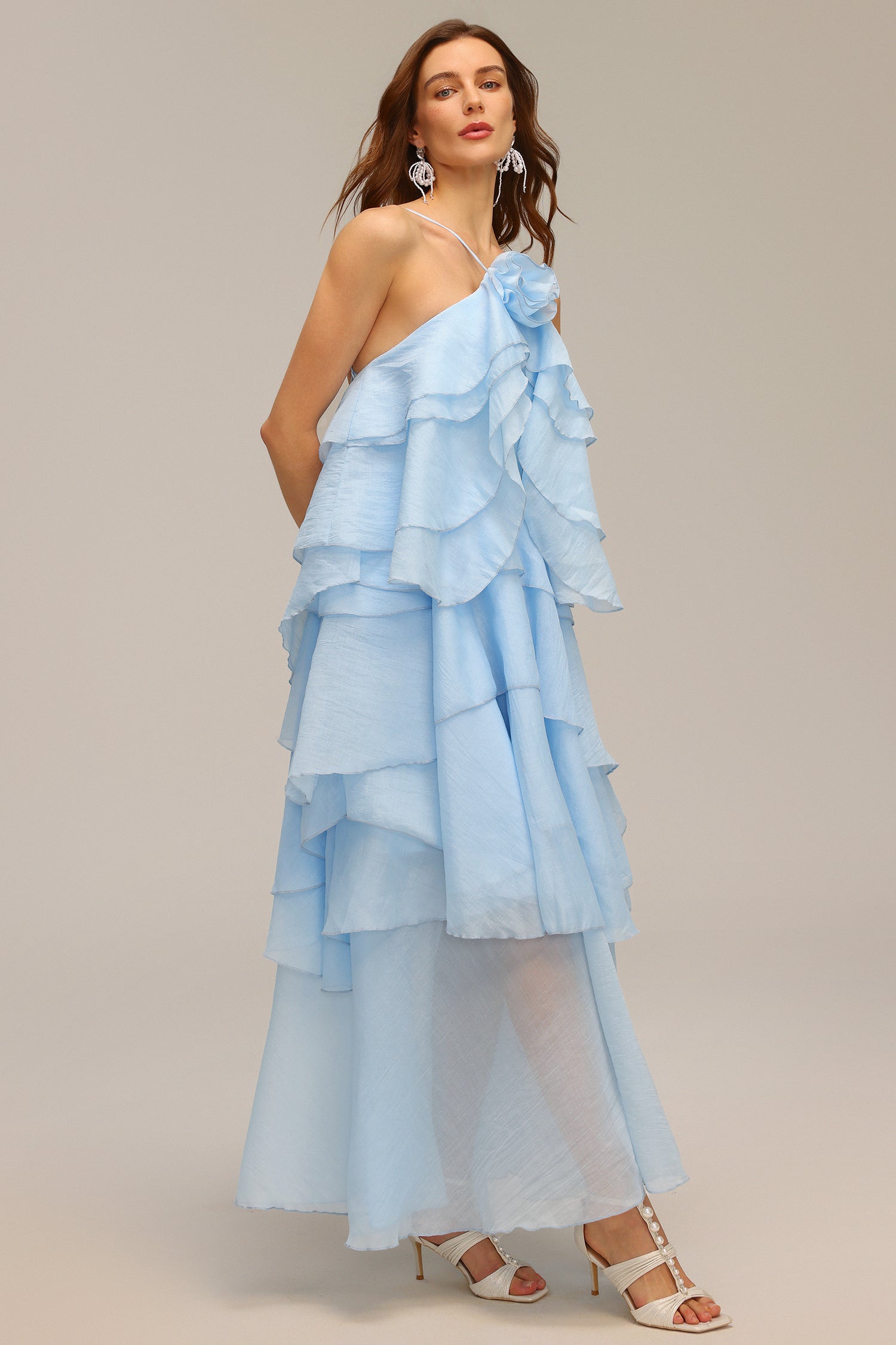 Shirley Sleeveless Flower Folds Maxi Dress