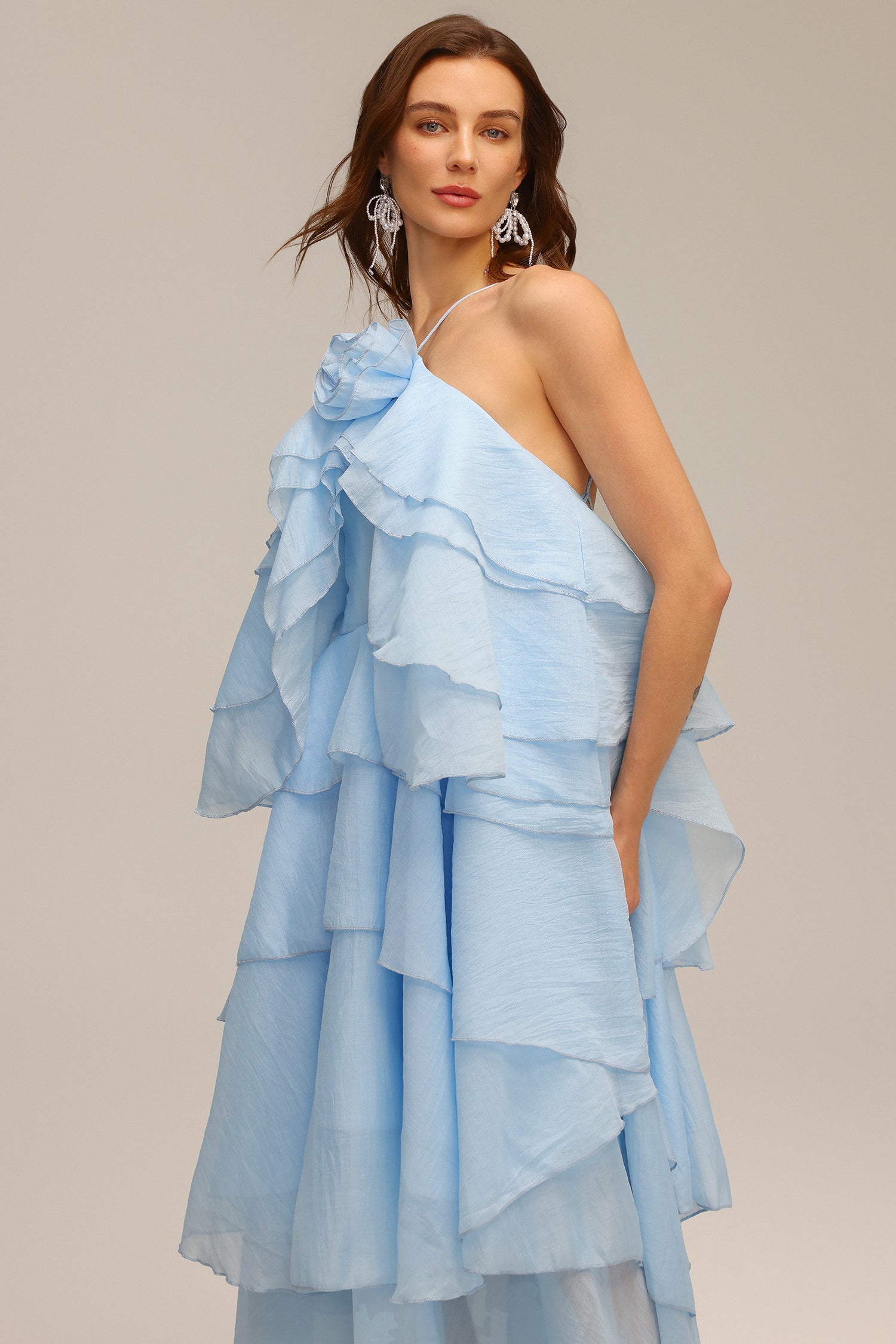 Shirley Sleeveless Flower Folds Maxi Dress