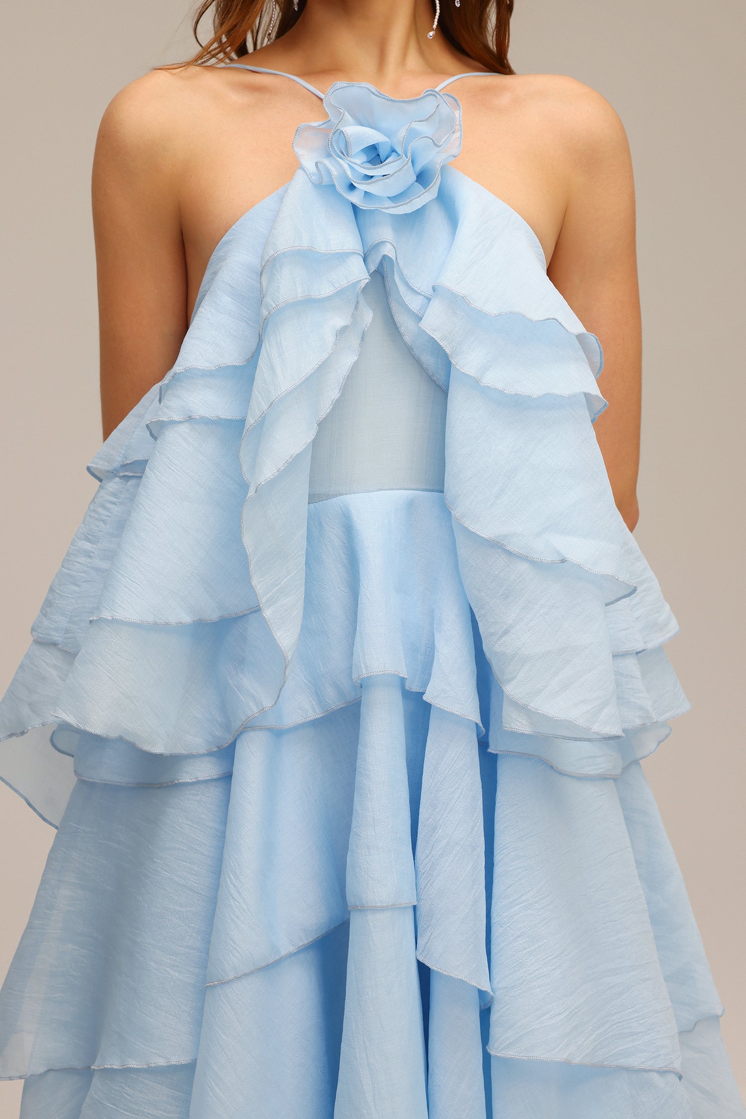 Shirley Sleeveless Flower Folds Maxi Dress