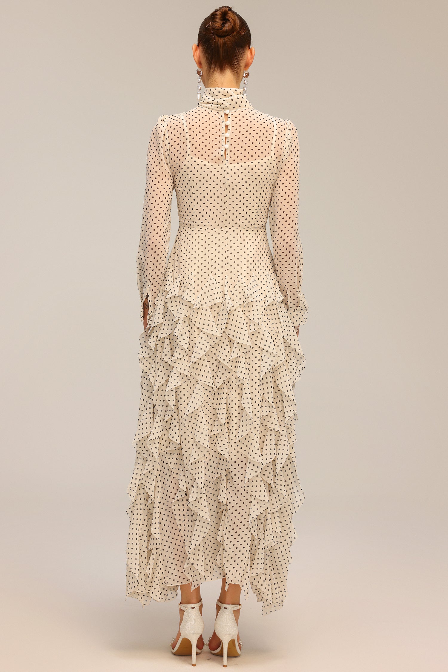 Elaia Dot Printed Long Sleeve Folds Maxi Dress