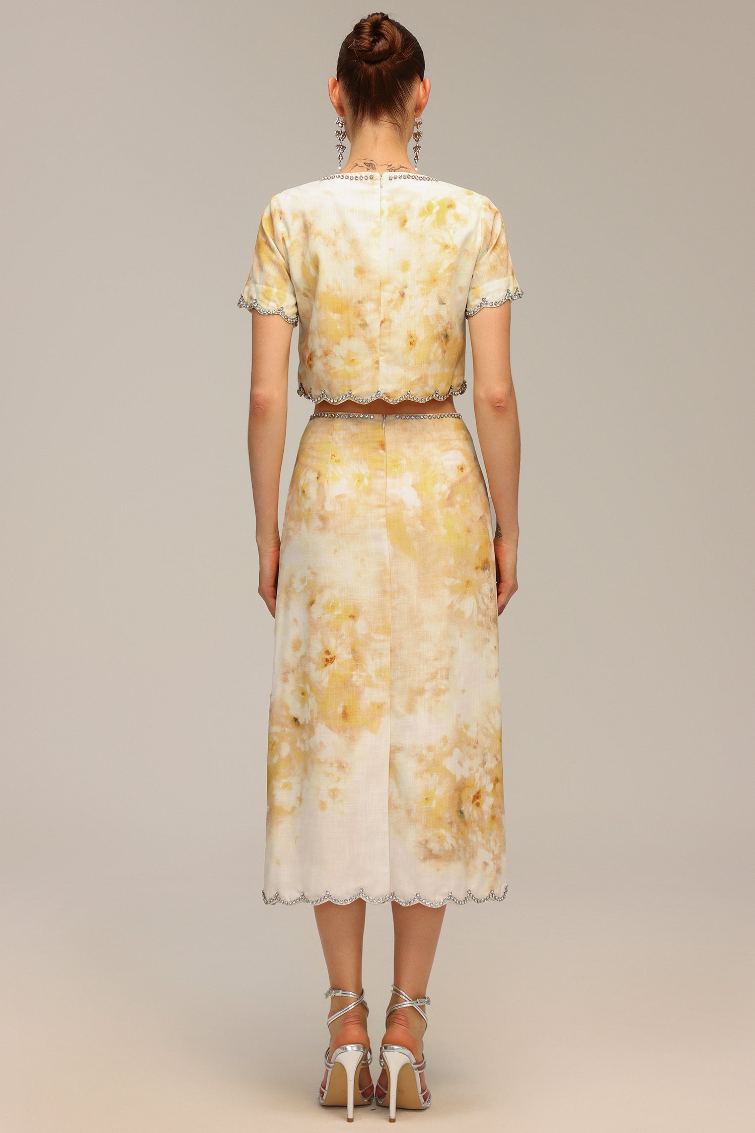 Ymire Diamond Floral Printed Short Sleeve Top And Skirt Two-Piece Set