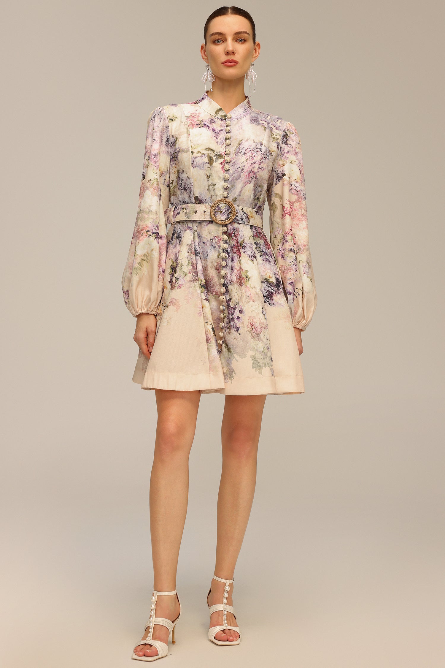 Patti Long Sleeve Floral Printed Mini Dress	
