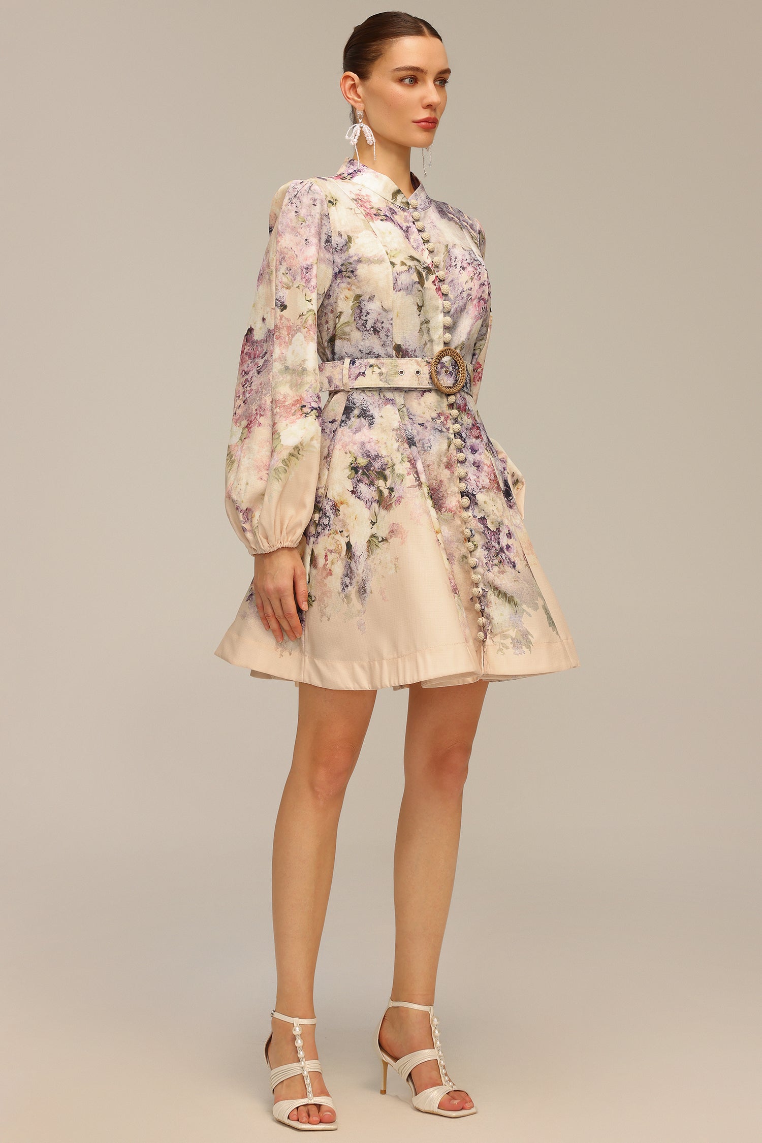 Patti Long Sleeve Floral Printed Mini Dress	