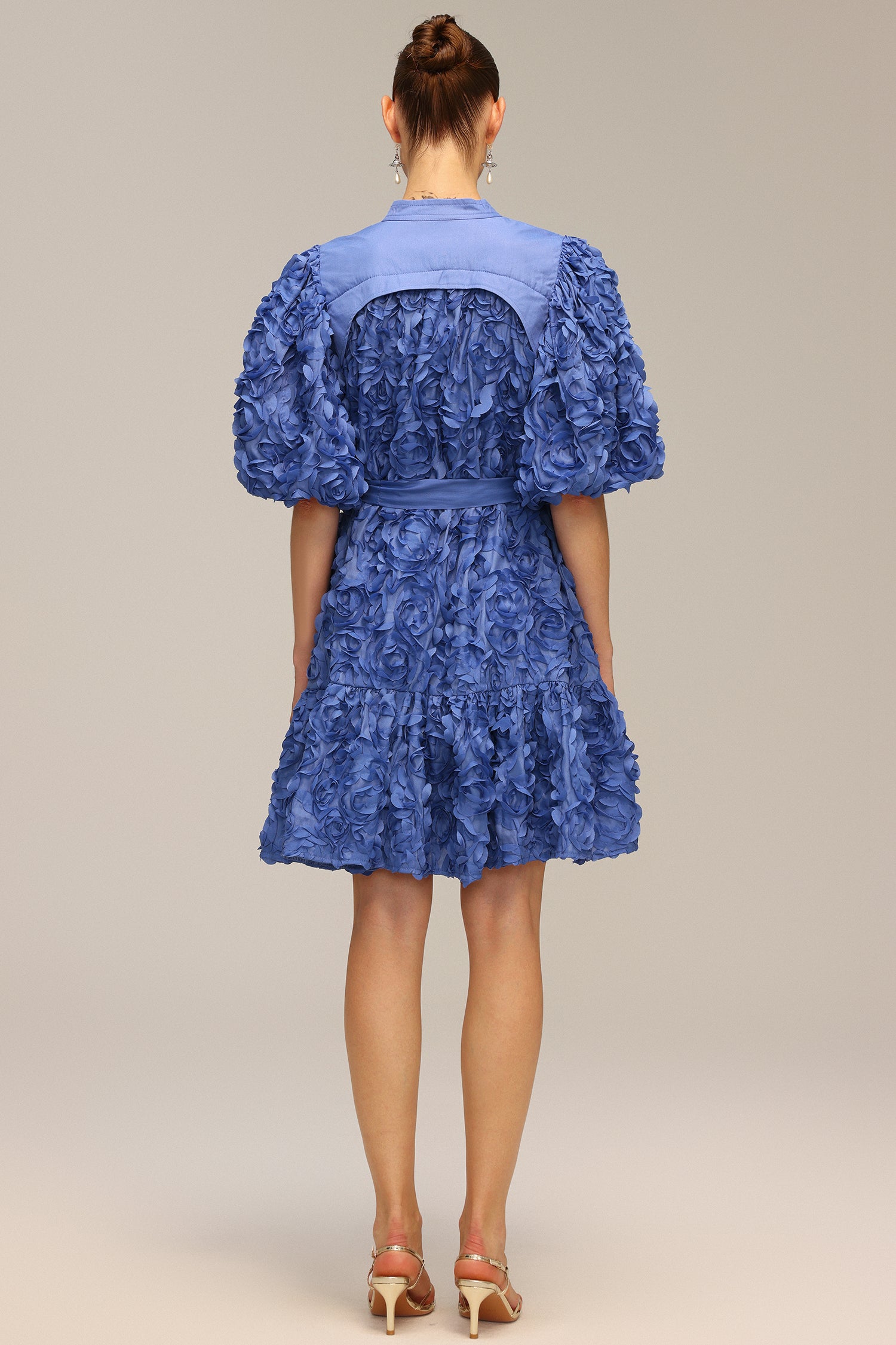 Nellie Flowers Puff Sleeves Mini Dress