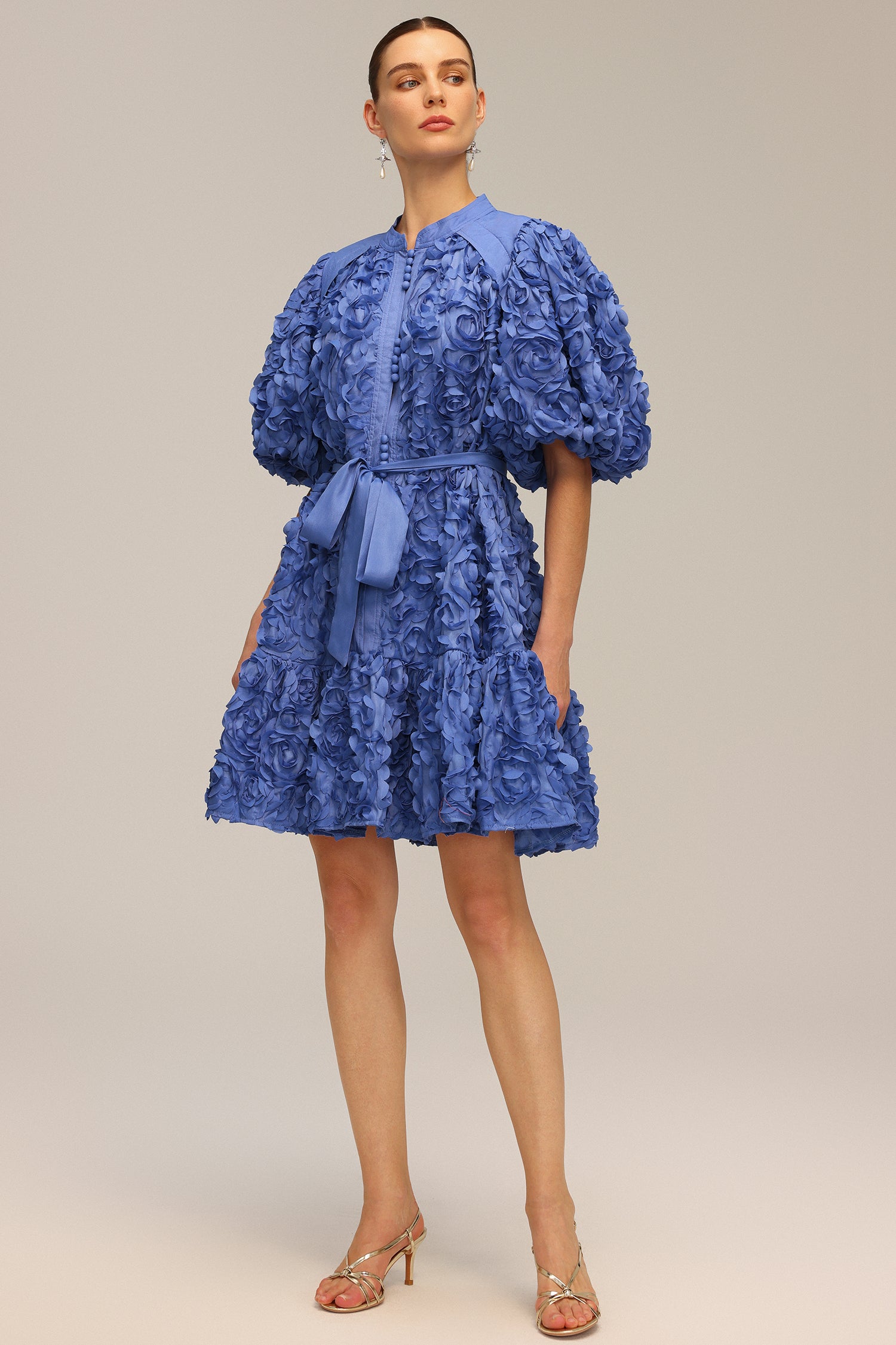 Nellie Flowers Puff Sleeves Mini Dress