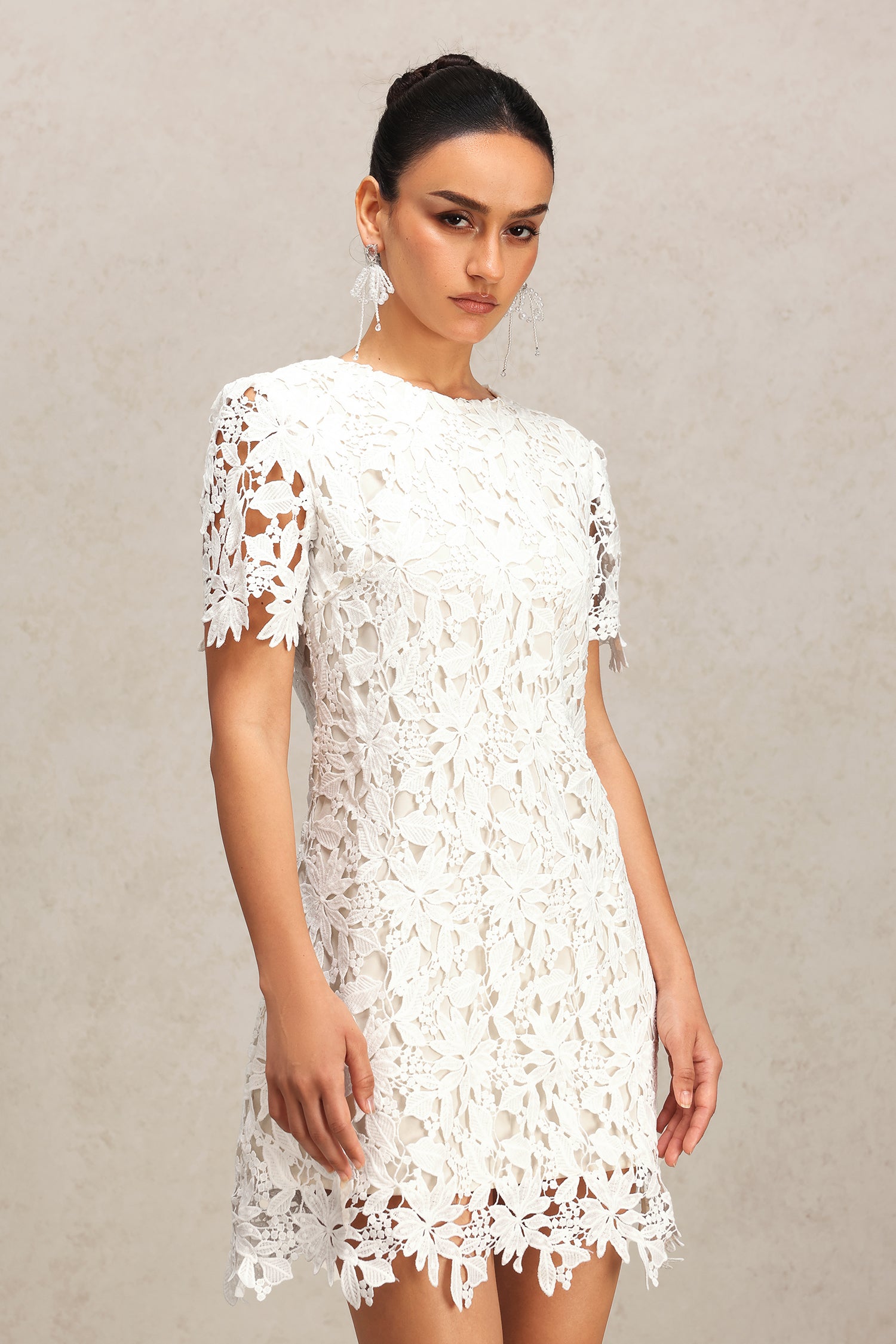Yahir Flowers Short Sleeve Lace Mini Dress