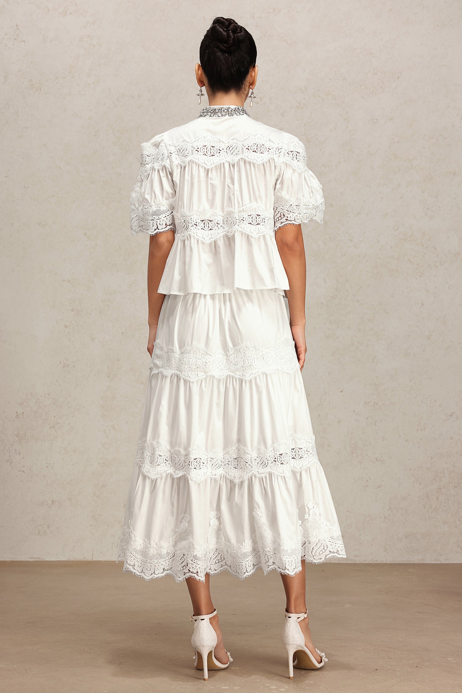 Salla Short Sleeve Lace Diamond Two-Piece Set