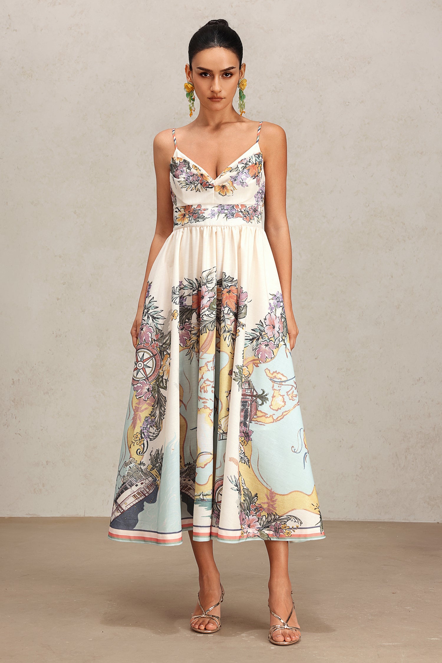 Ena Halter Floral Printed Midi Dress