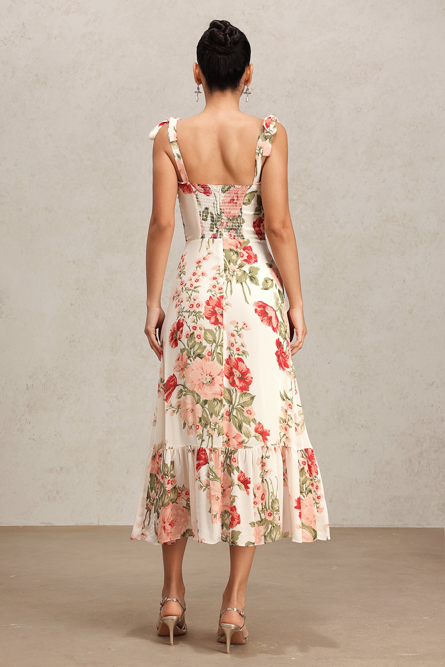 Fanya Bowknot Halter Floral Printed Midi Dress