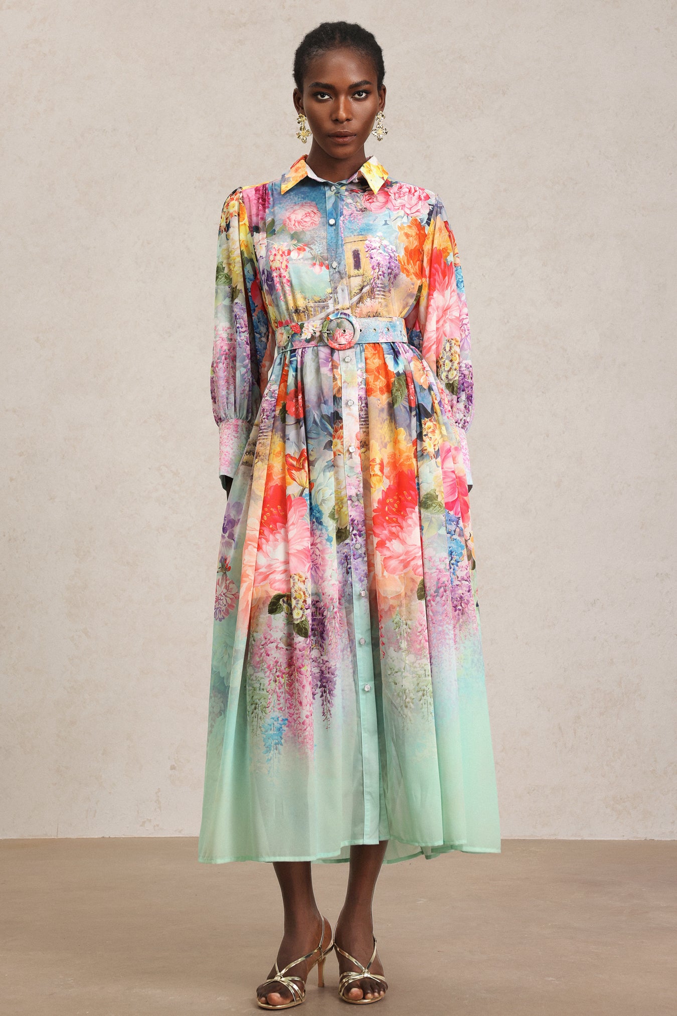 Erin Lapel Floral Printed Maxi Dress