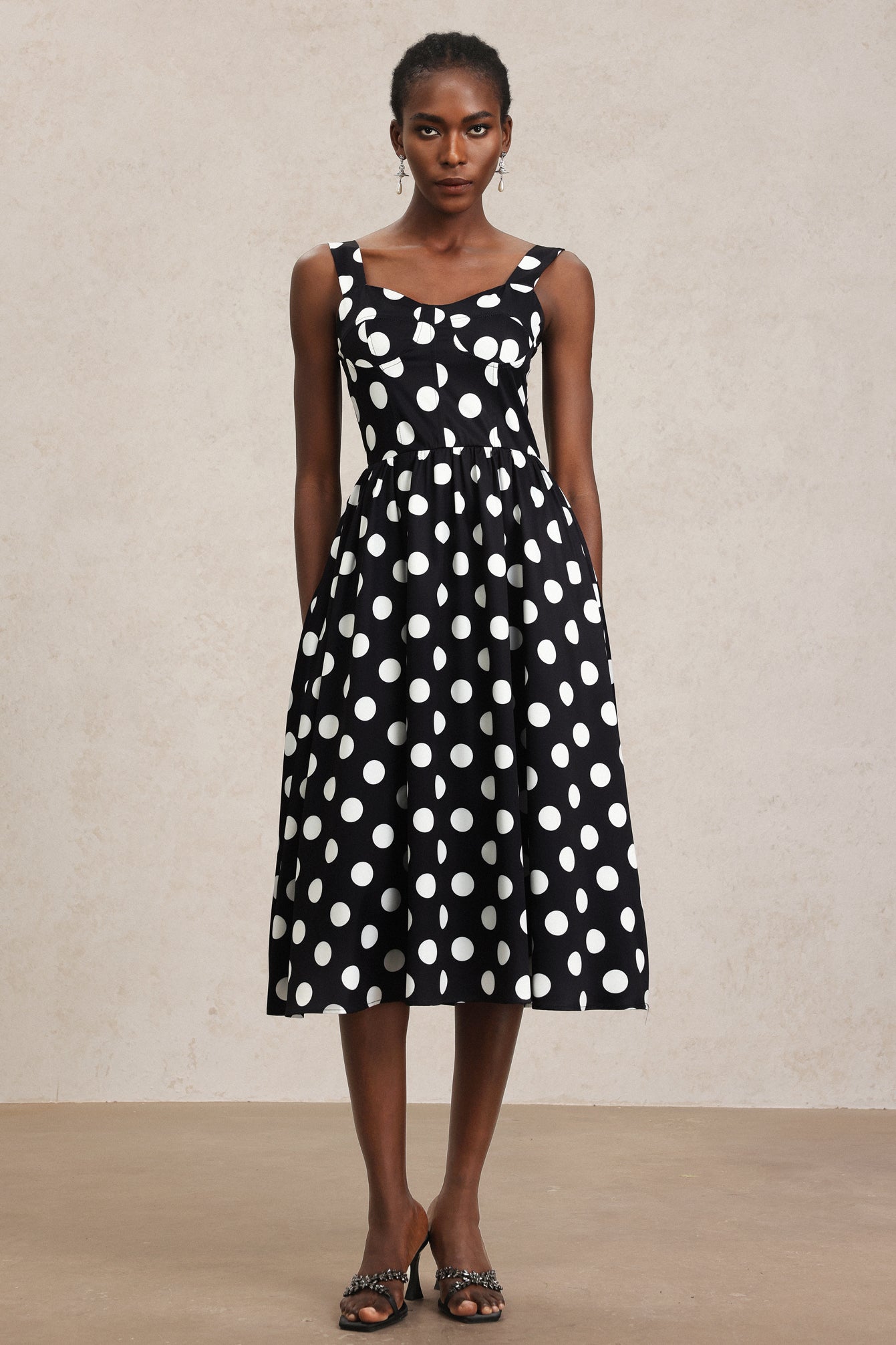 Noah Dot Printed Halter Midi Dress