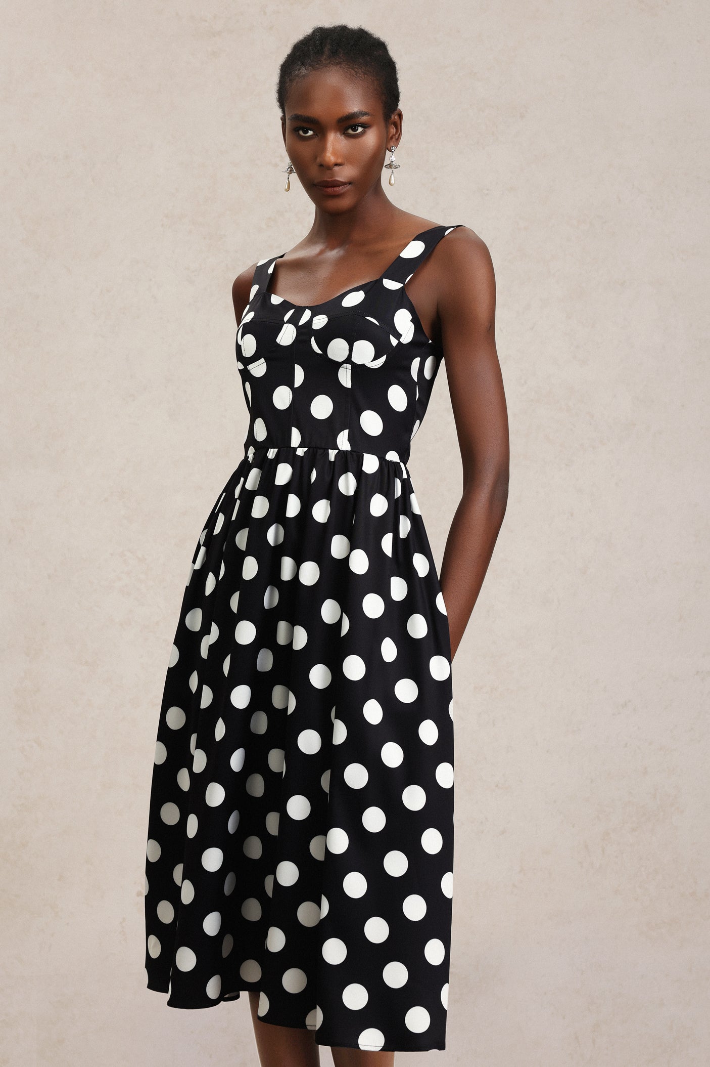 Noah Dot Printed Halter Midi Dress