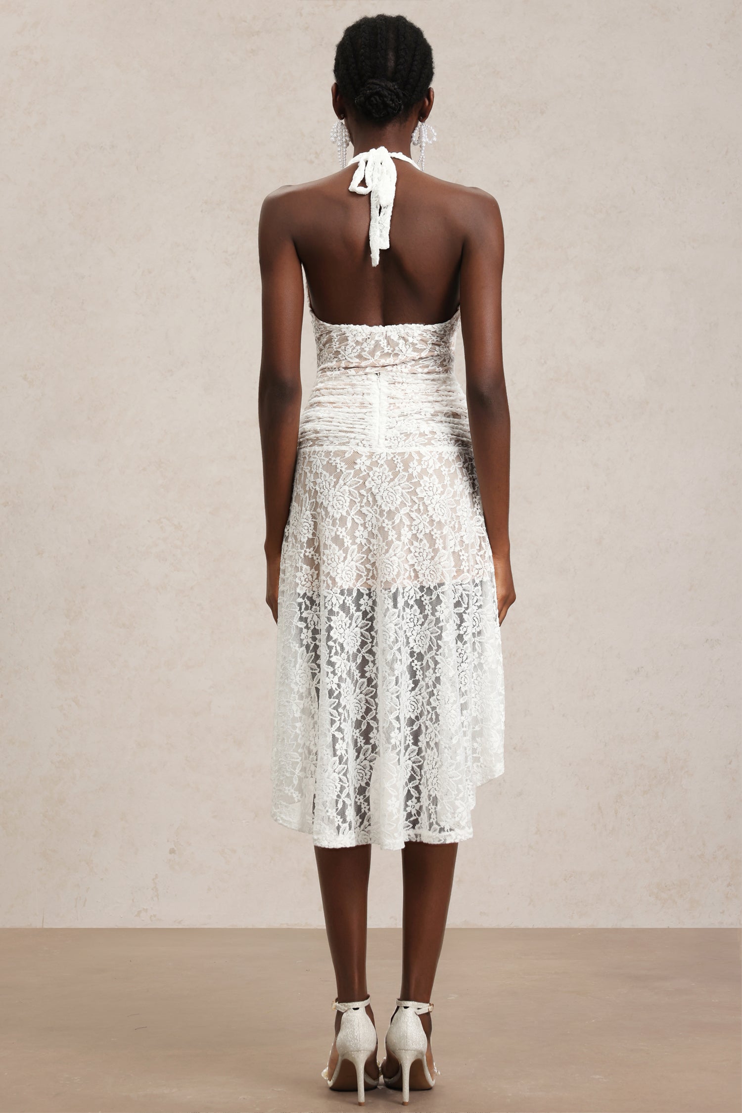 Zakana Halter Lacing Lace Midi Tow-piece Set
