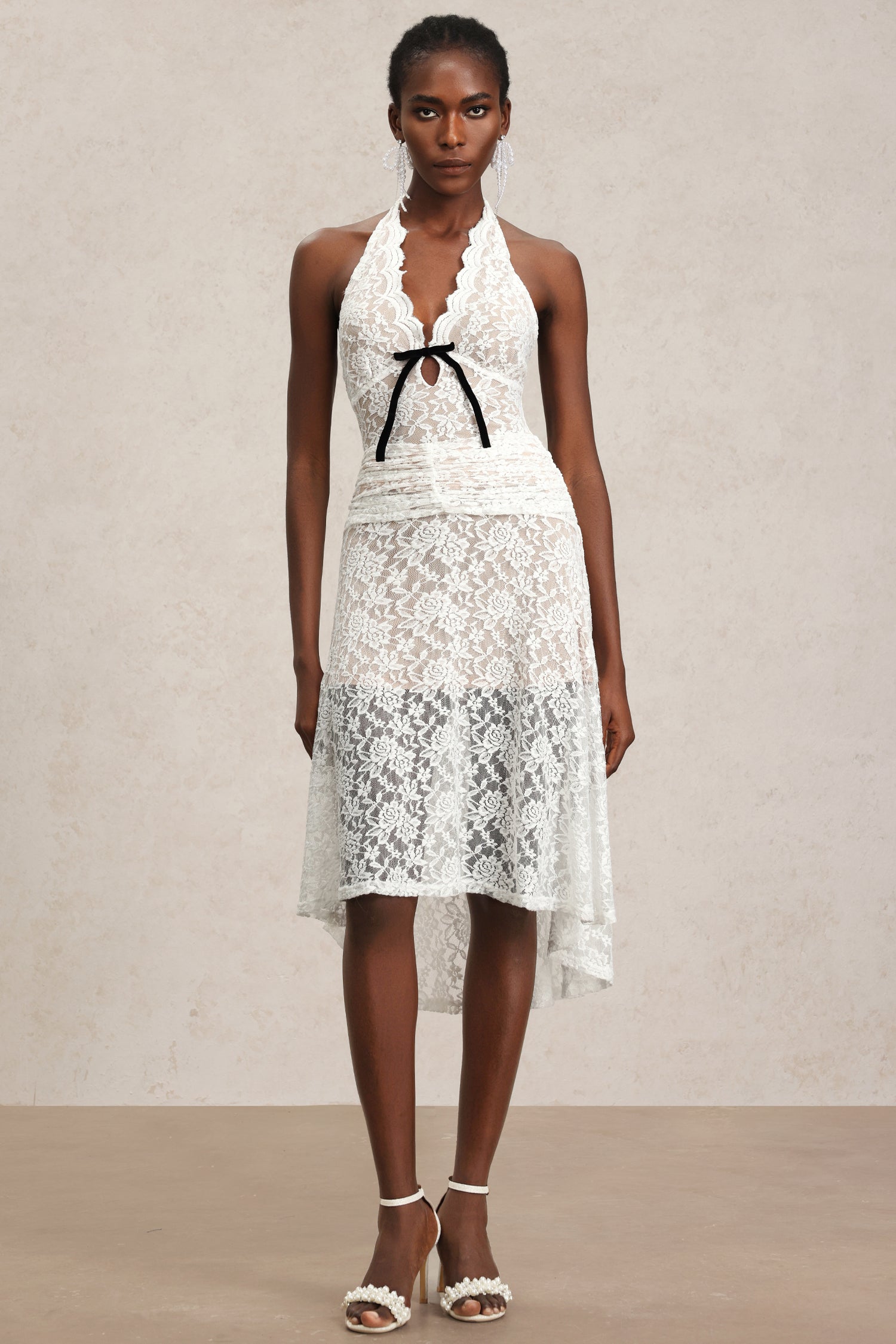 Zakana Halter Lacing Lace Midi Tow-piece Set