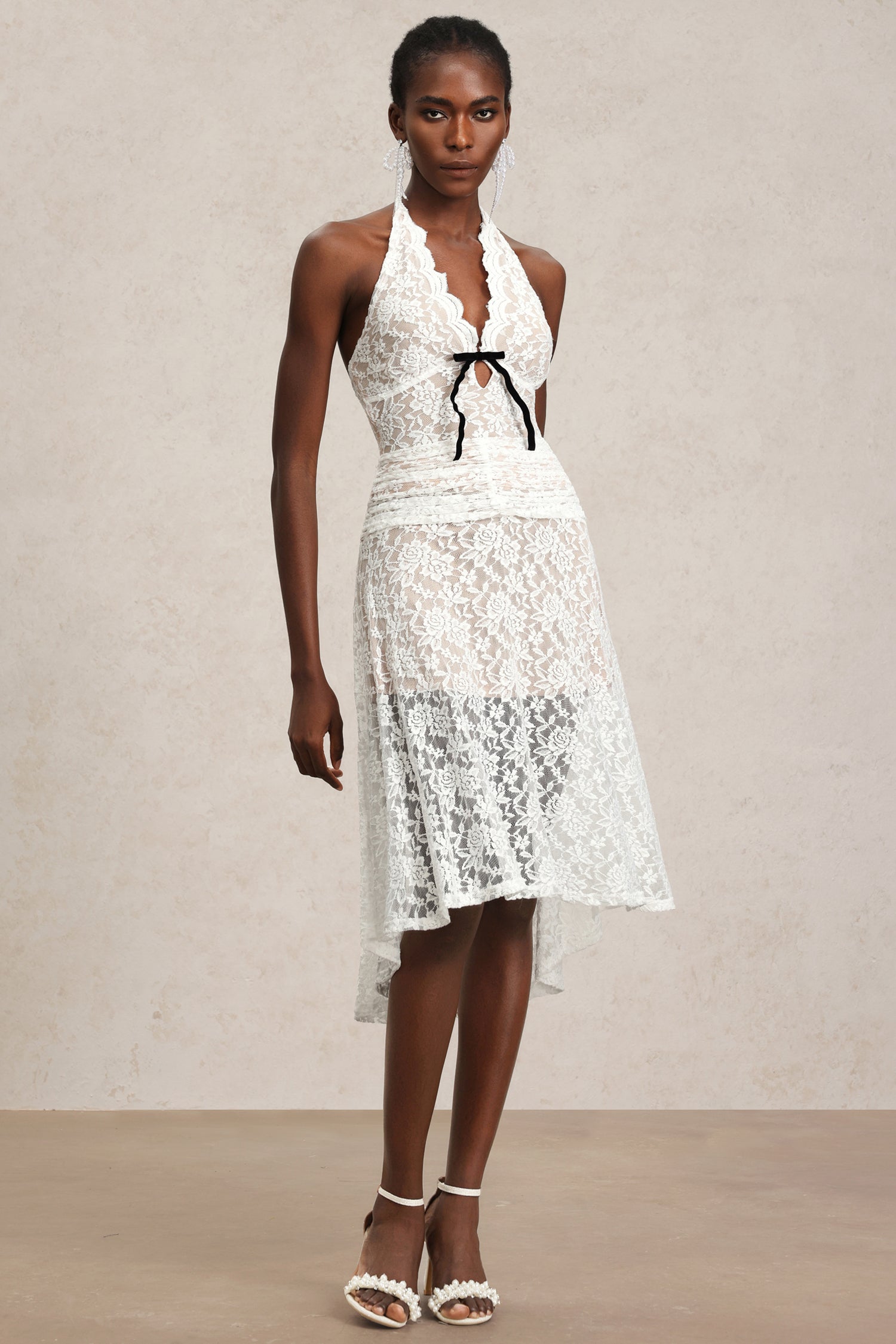 Zakana Halter Lacing Lace Midi Tow-piece Set