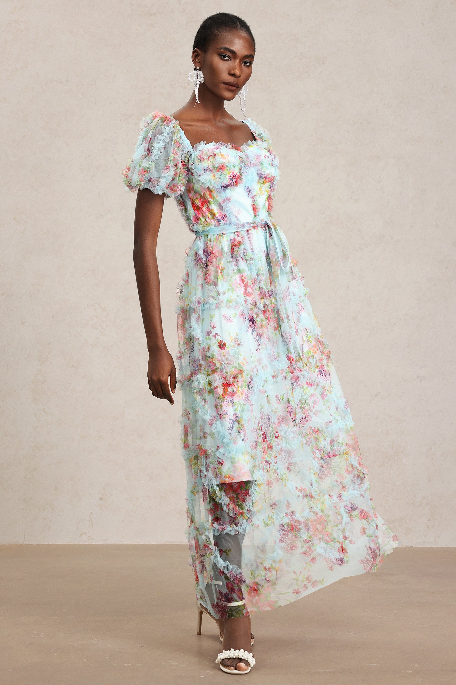 Eurin Short Sleeves Floral Printed Midi Dress