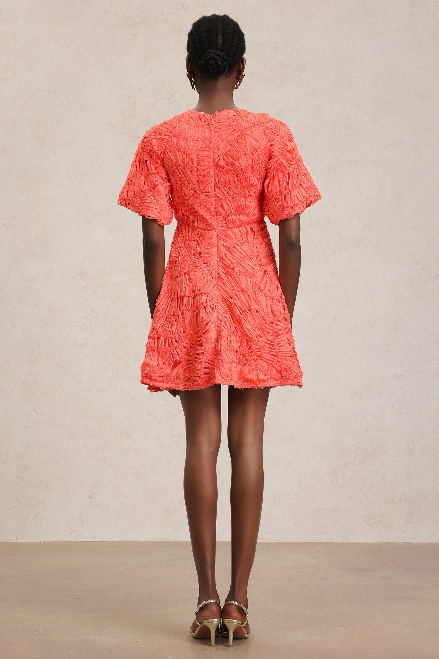 Katya V-Neck Puff Sleeves Hollow Out Mini Dress