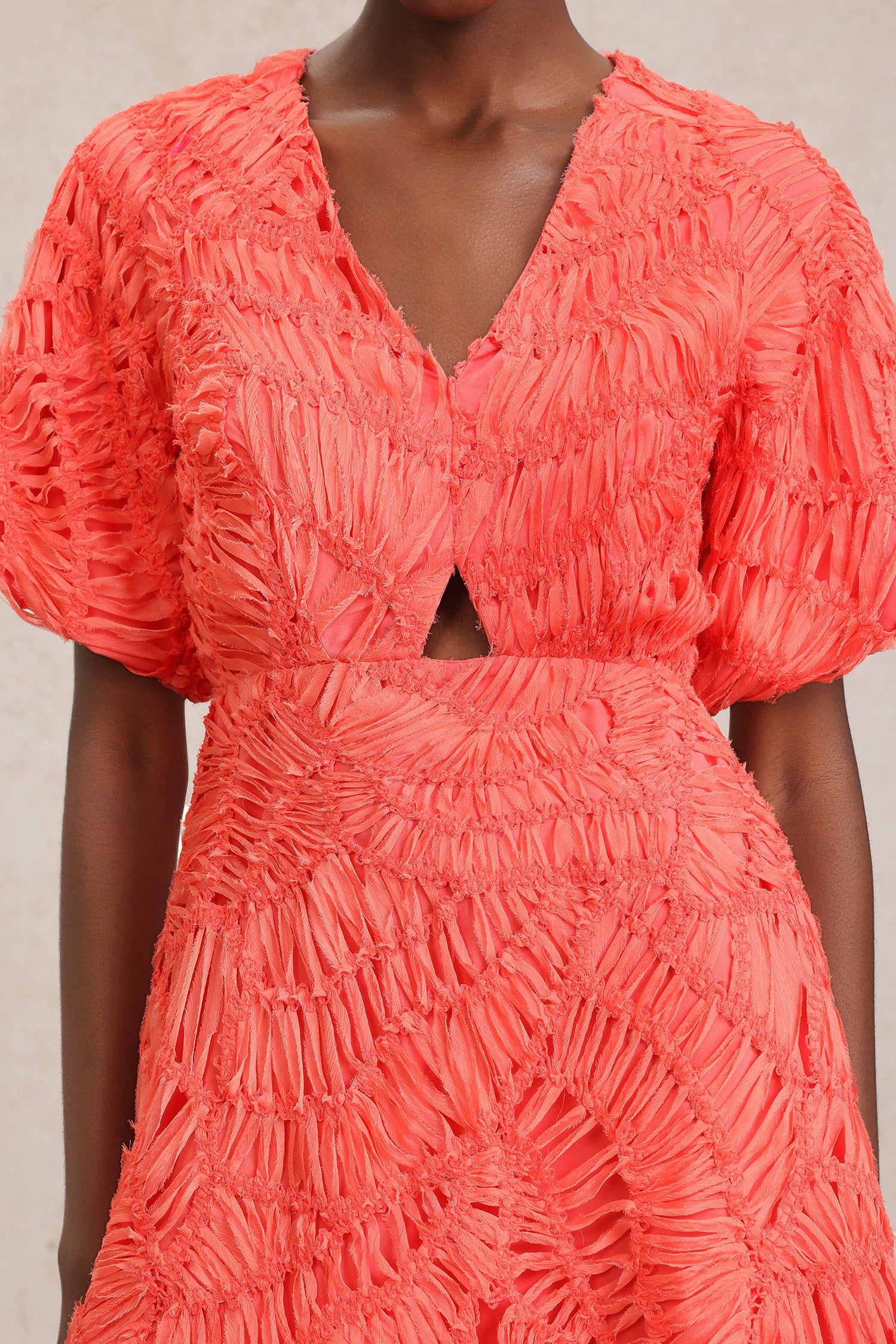 Katya V-Neck Puff Sleeves Hollow Out Mini Dress