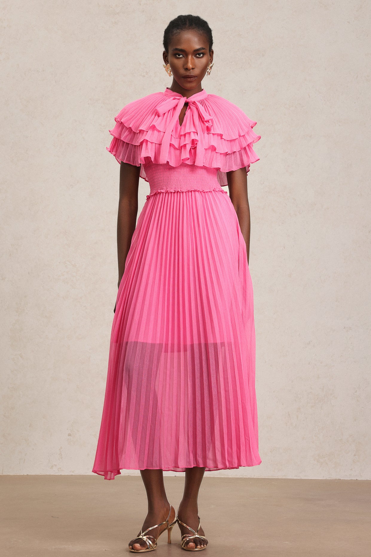 Erryn Sleeveless Folds Midi Dress