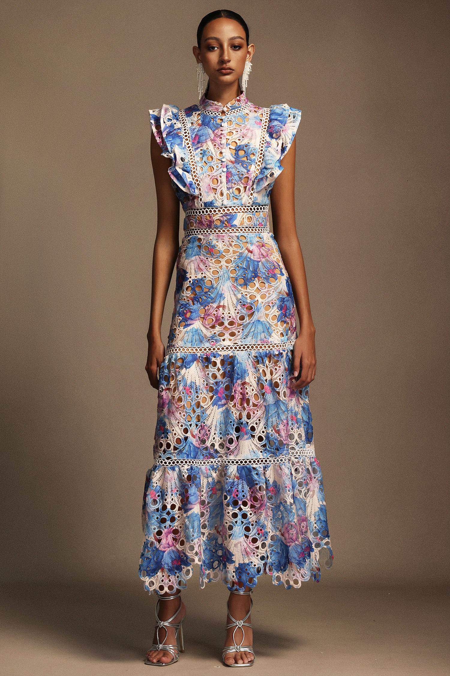 Nani Sleeveless Printed Lace Maxi Dress