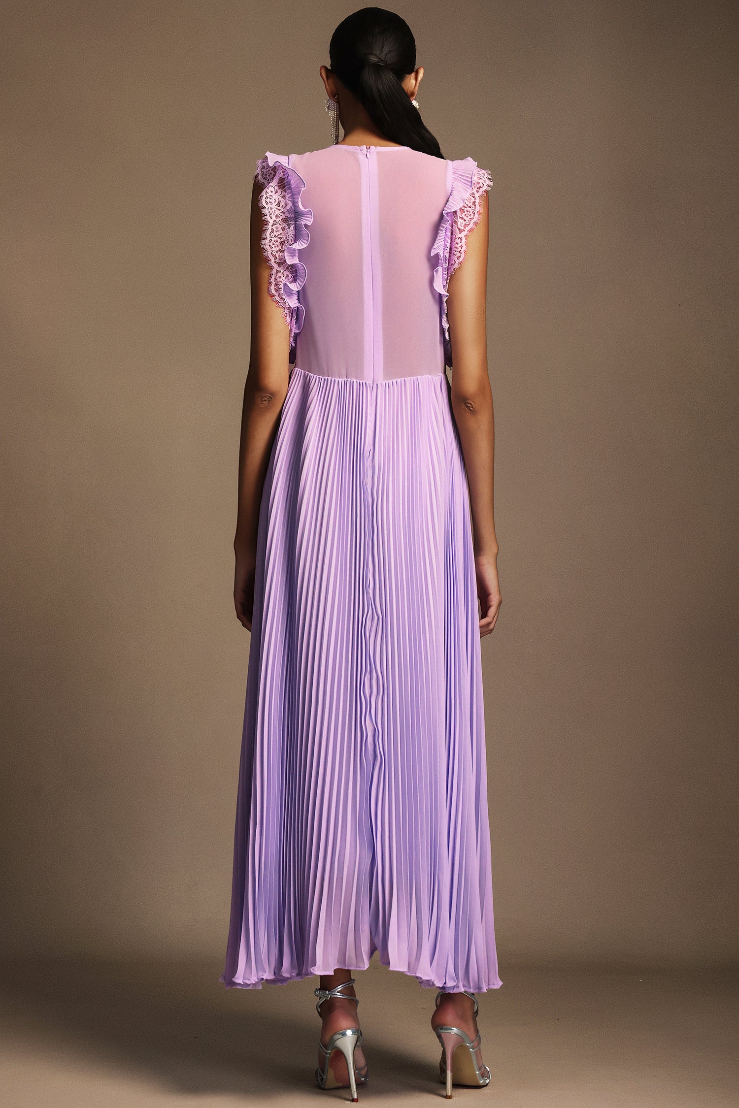 Verna Round Neck Diamond Bowknot Folds Maxi Dress