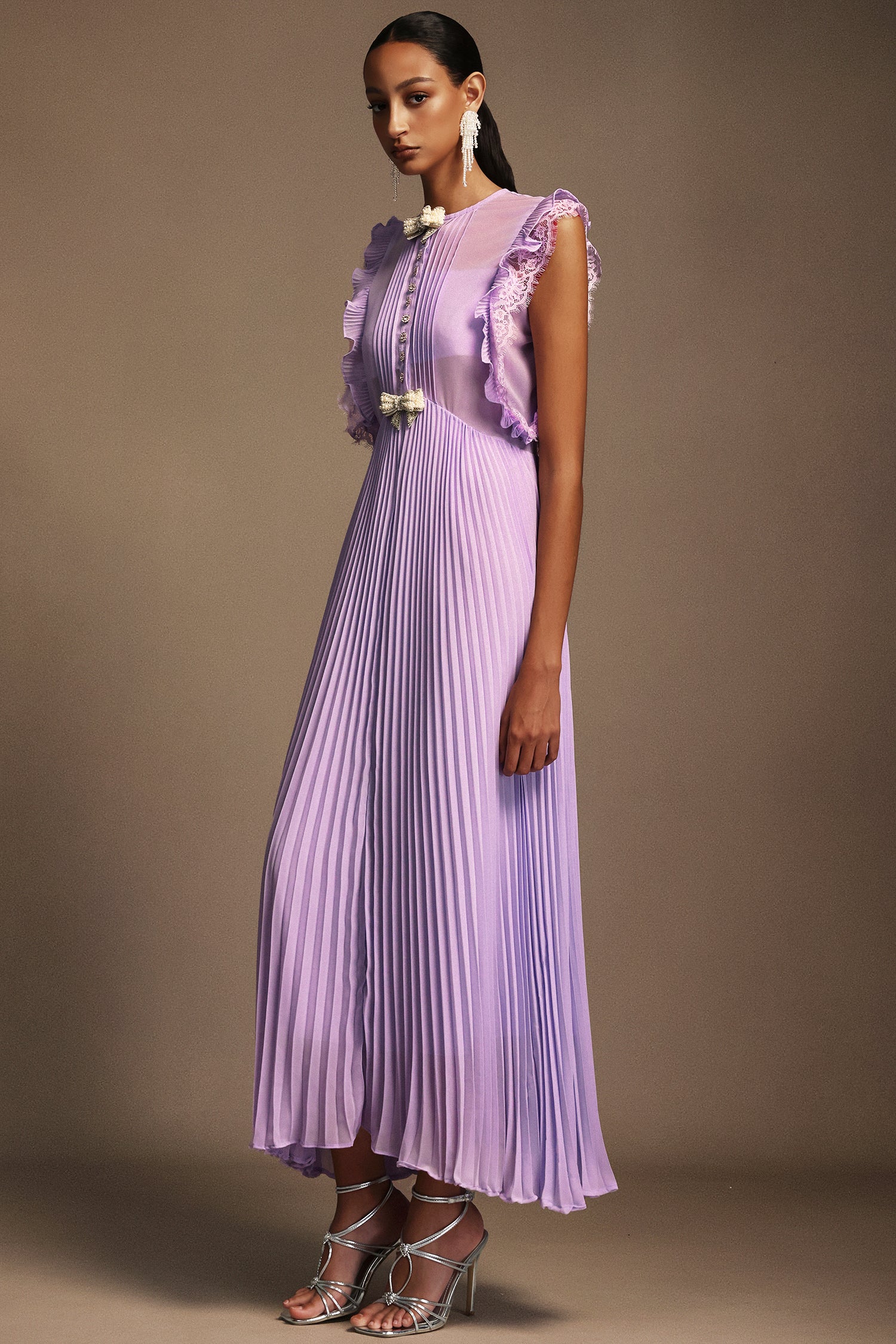 Verna Round Neck Diamond Bowknot Folds Maxi Dress