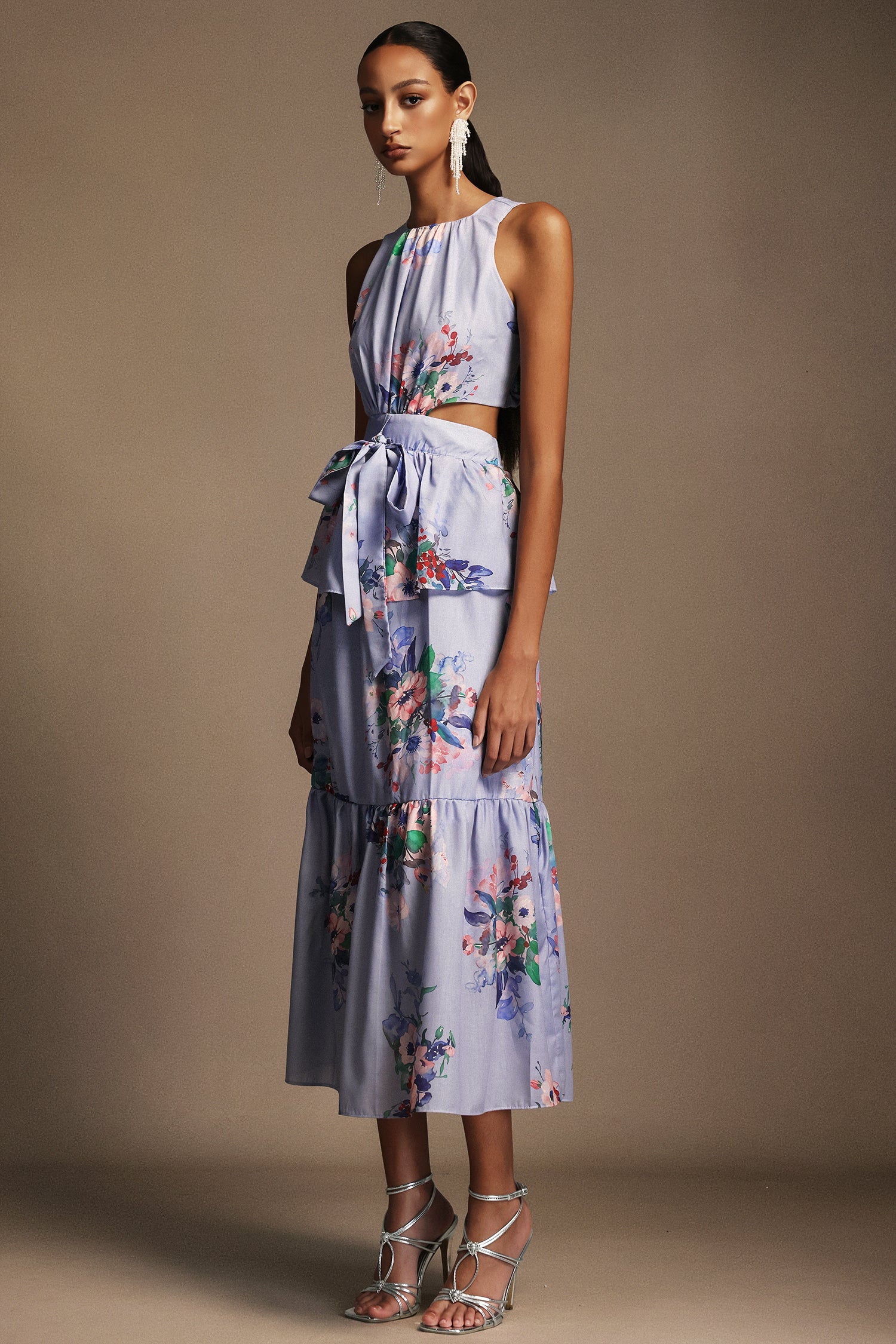 Pedra Round Neck Floral Printed Maxi Dress