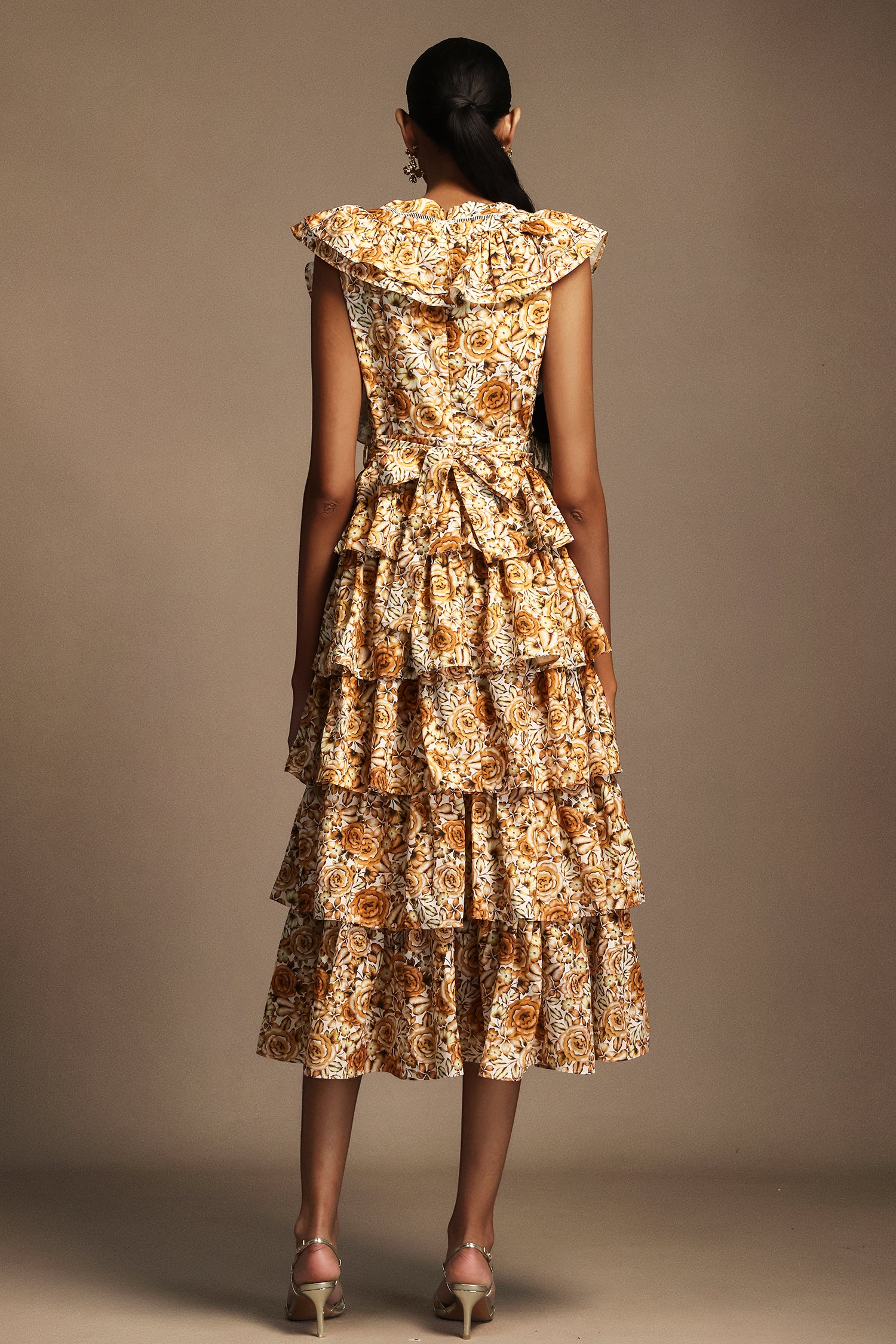 Pippa Sleeveless Floral Printed Layered Folds Maxi Dress