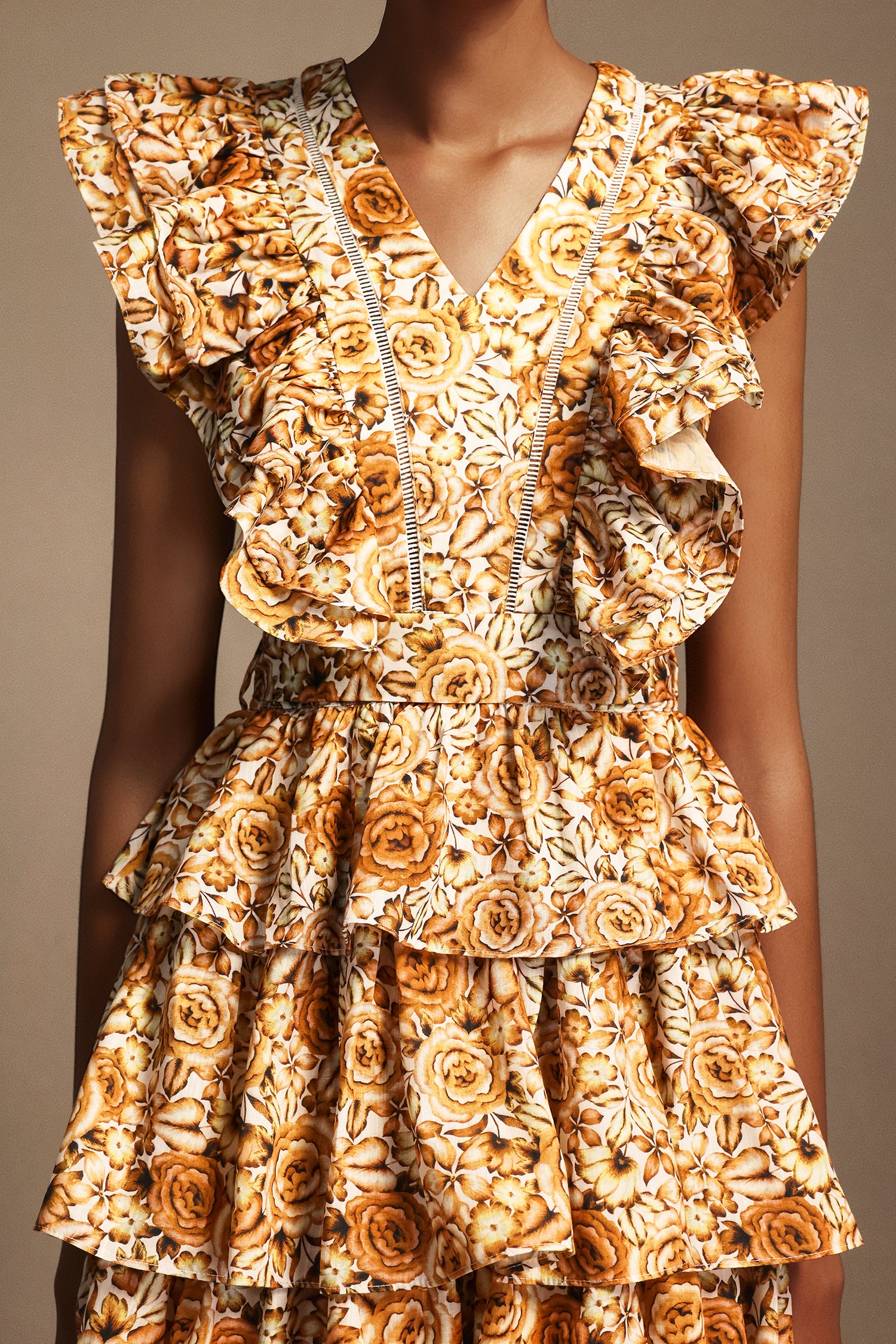 Pippa Sleeveless Floral Printed Layered Folds Maxi Dress