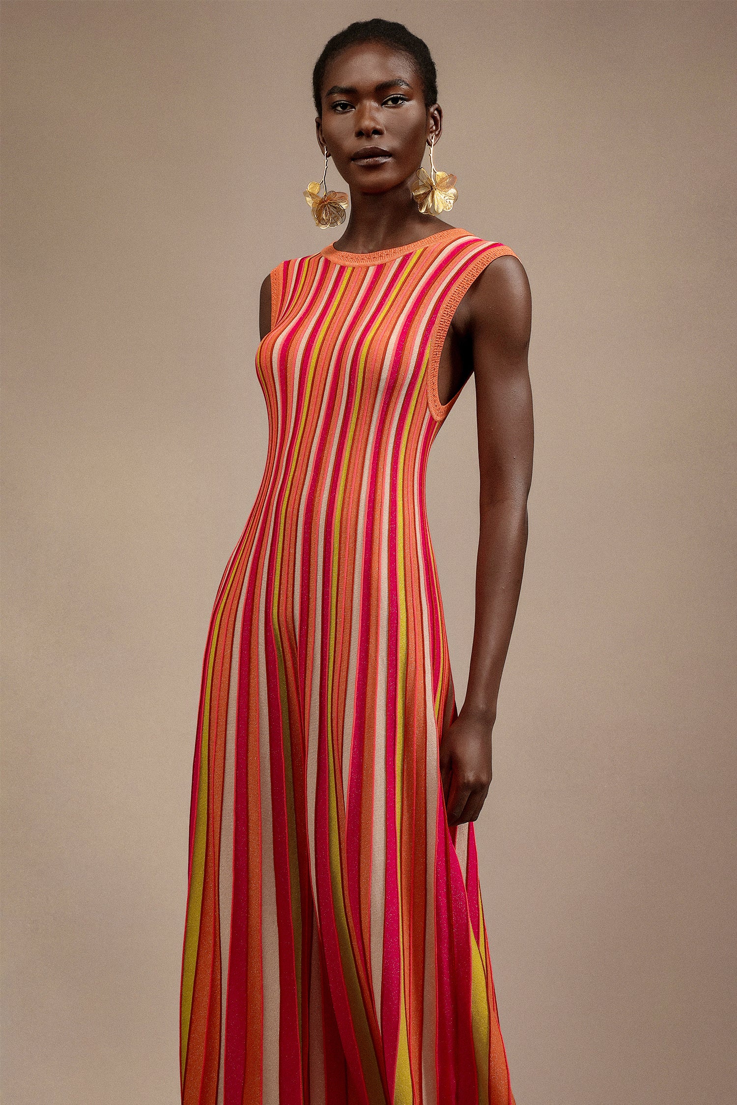 Noma Sleeveless Round Neck Candy Strip Maxi Dress