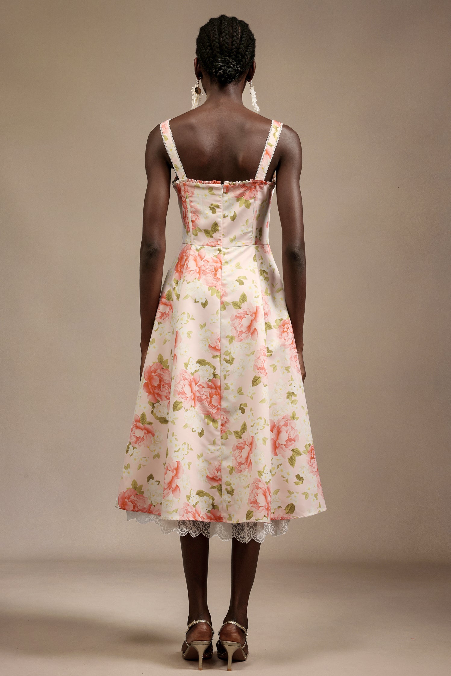 Venia Halter Floral Printed Bowknot Lace Midi Dress