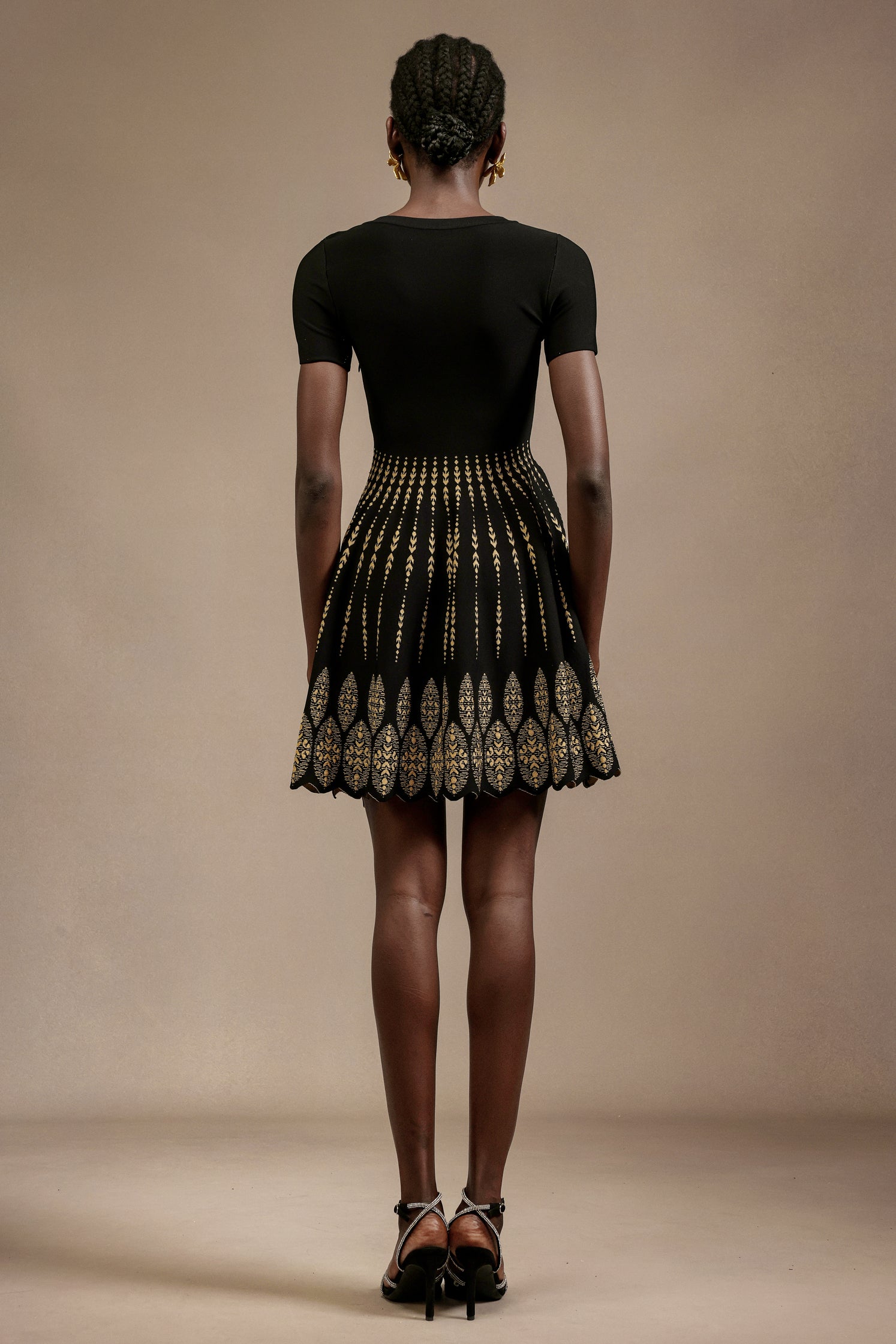 Emilee Short Sleeves Round Neck Jacquard Mini Dress