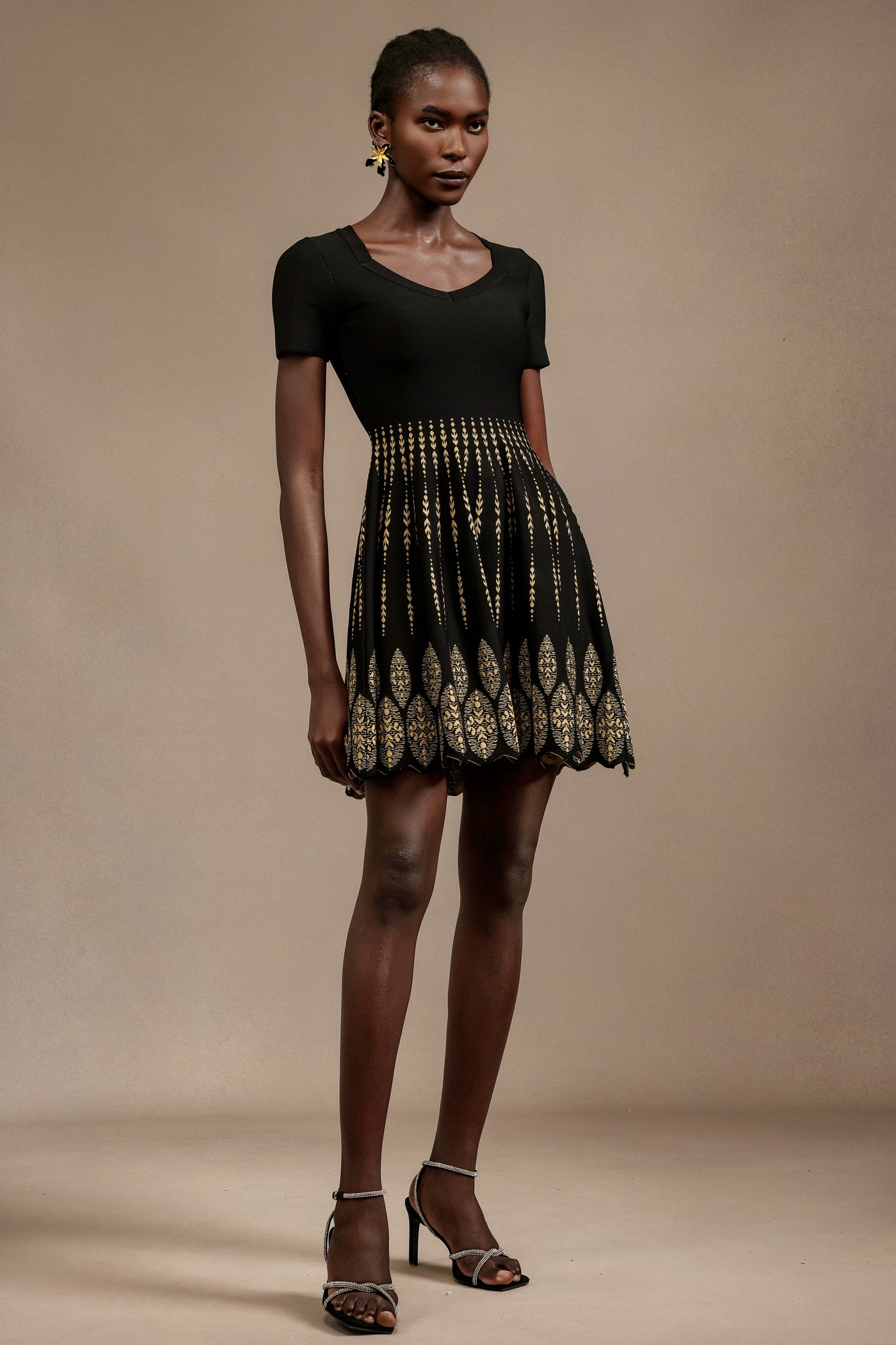 Emilee Short Sleeves Round Neck Jacquard Mini Dress