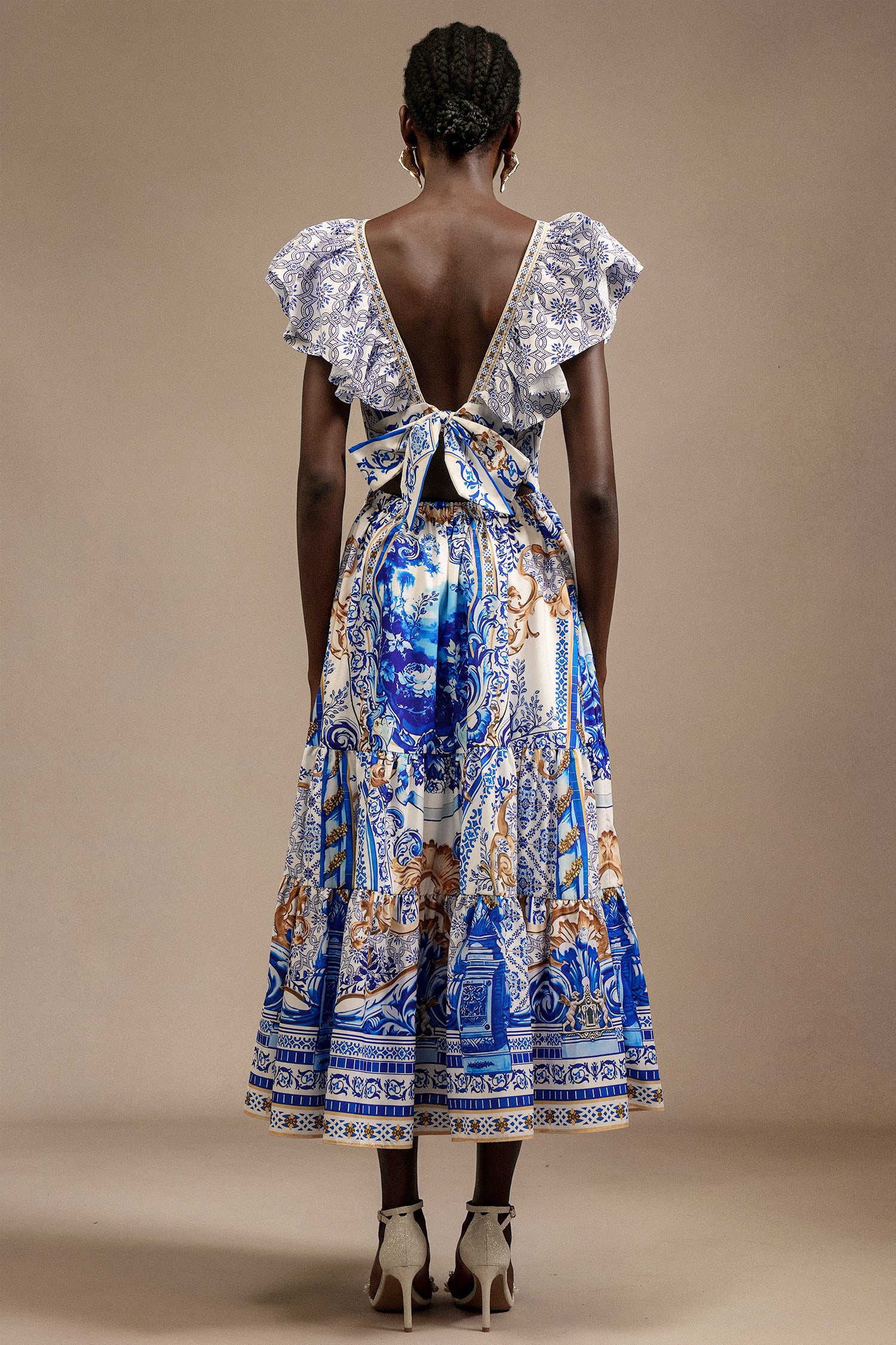 Zico V-Neck Sleeveless Printed Folds Maxi Dress