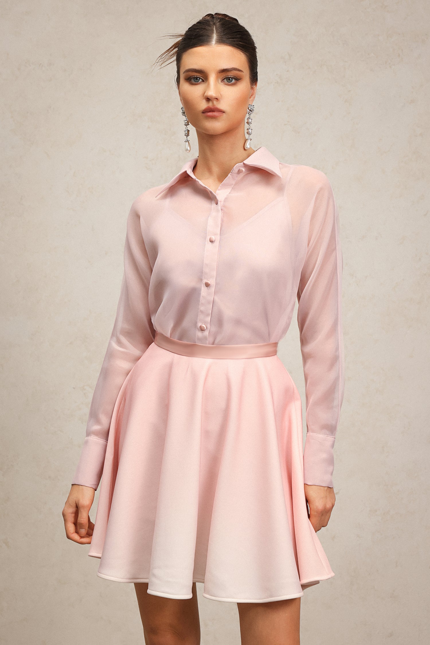 Lestie Lapel Long Sleeves Top And Skirt Two-Piece Set