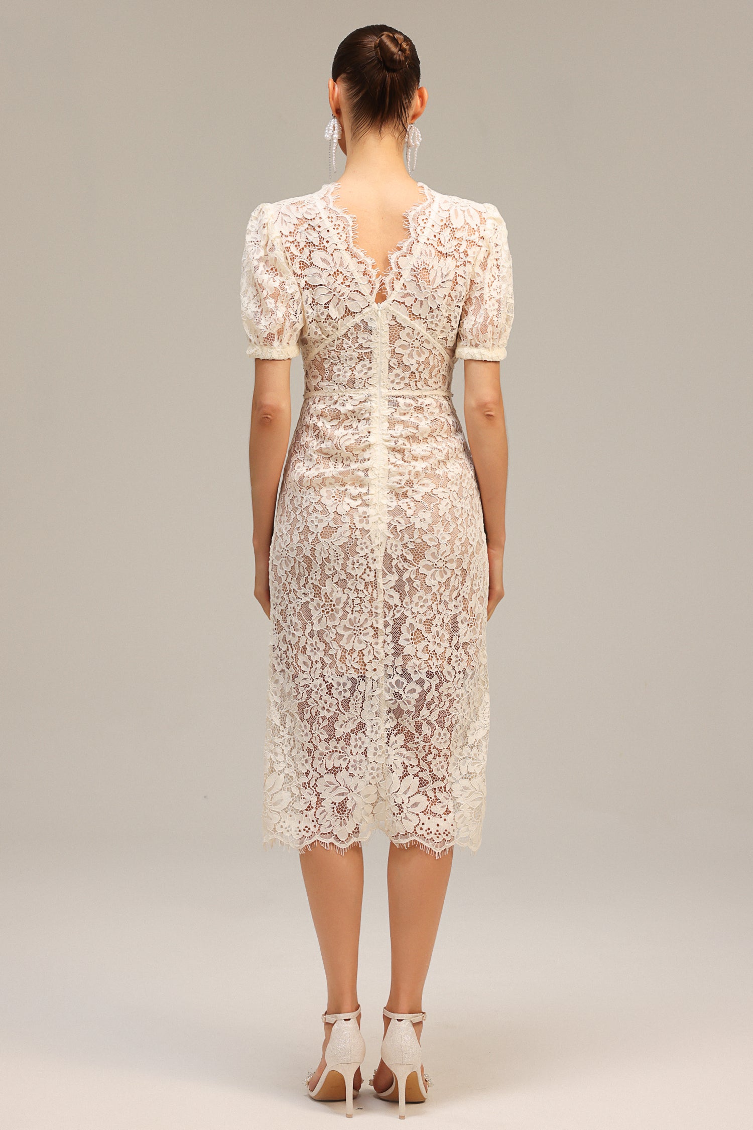 Modan V-Neck Short Sleeve Lace Maxi Dress